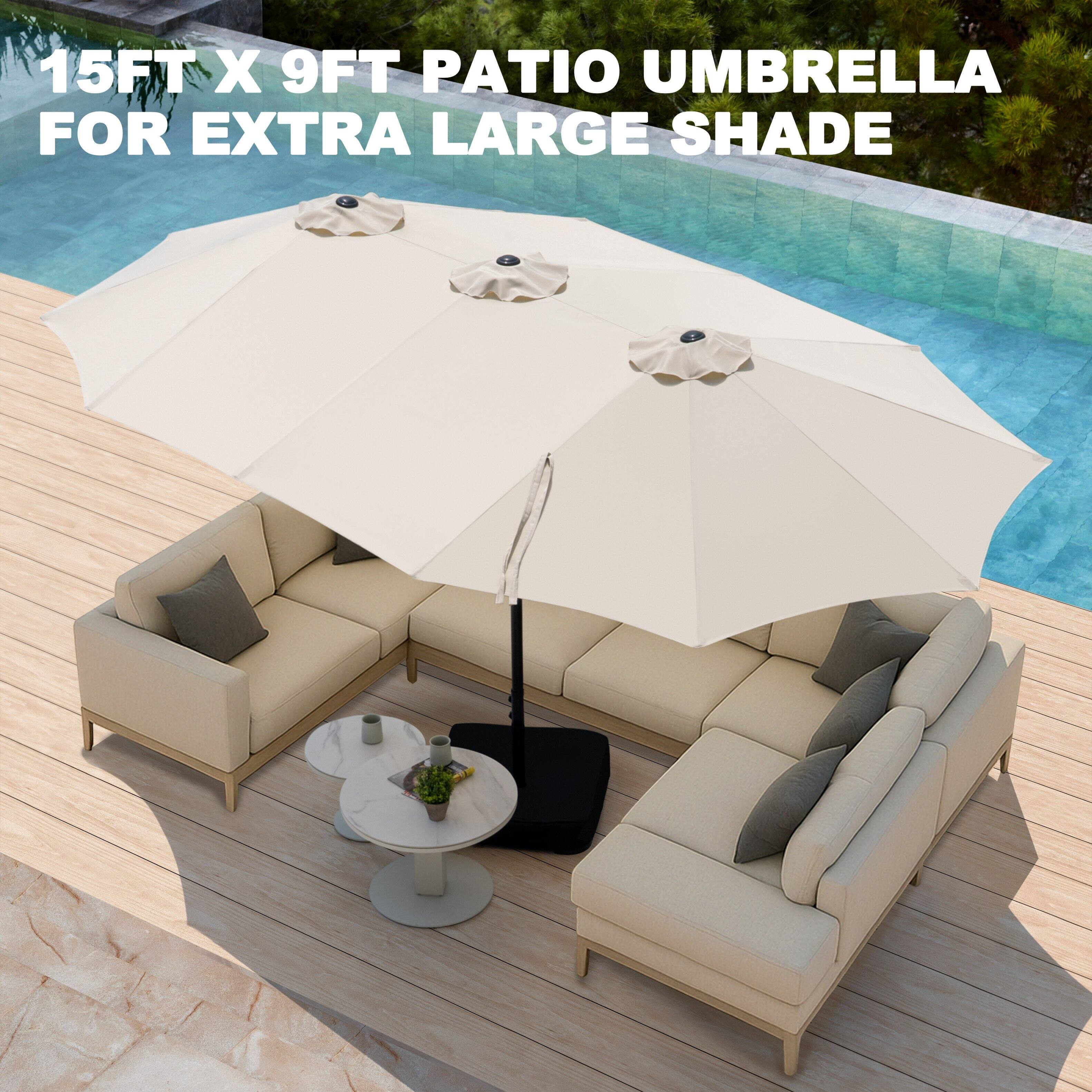 15FT X 9FT PATIO UMBRELLA FOR EXTRA LARGE SHADE