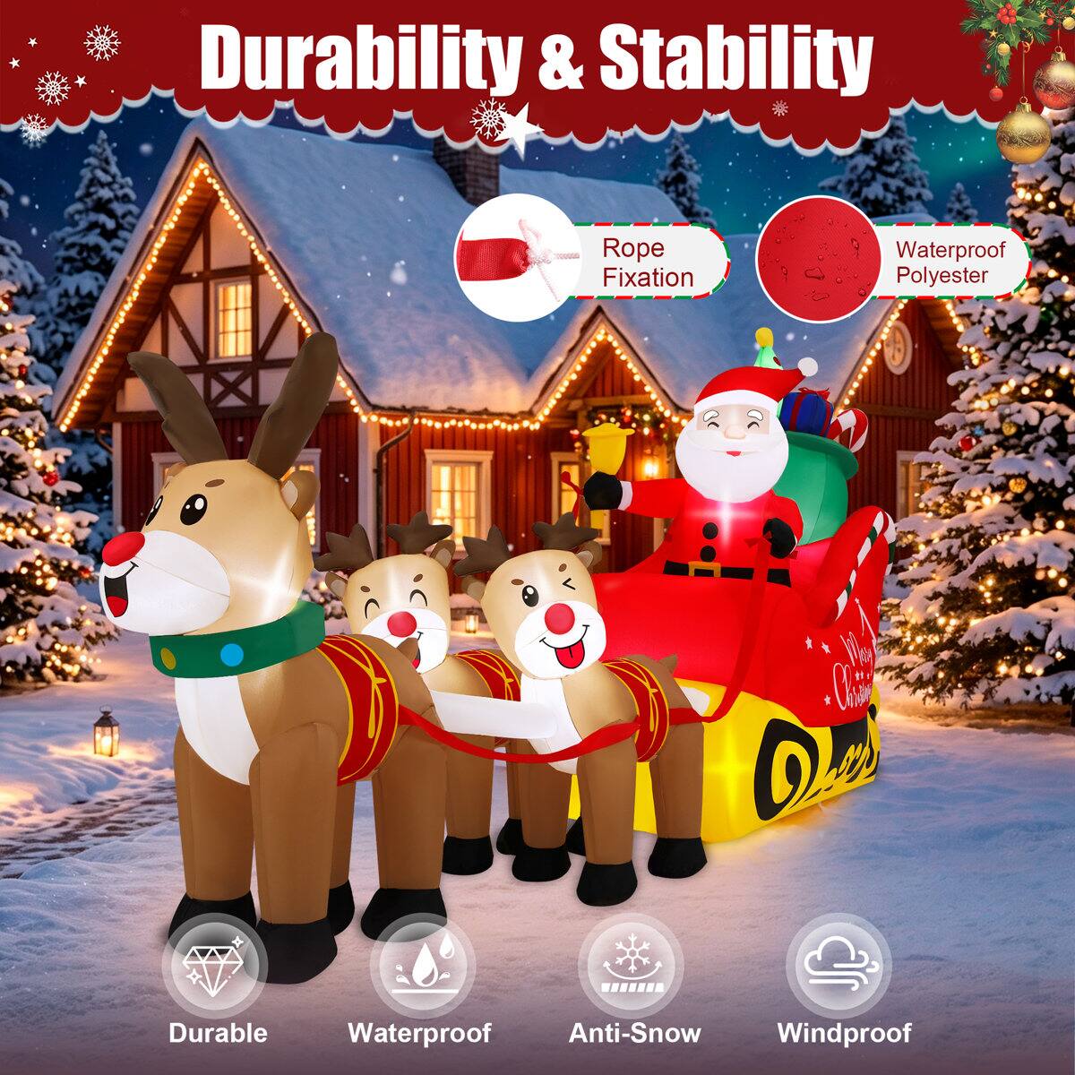Durability & Stability
- Rope Fixation
- Waterproof Polyester
- Durable
- Waterproof
- Anti-Snow
- Windproof