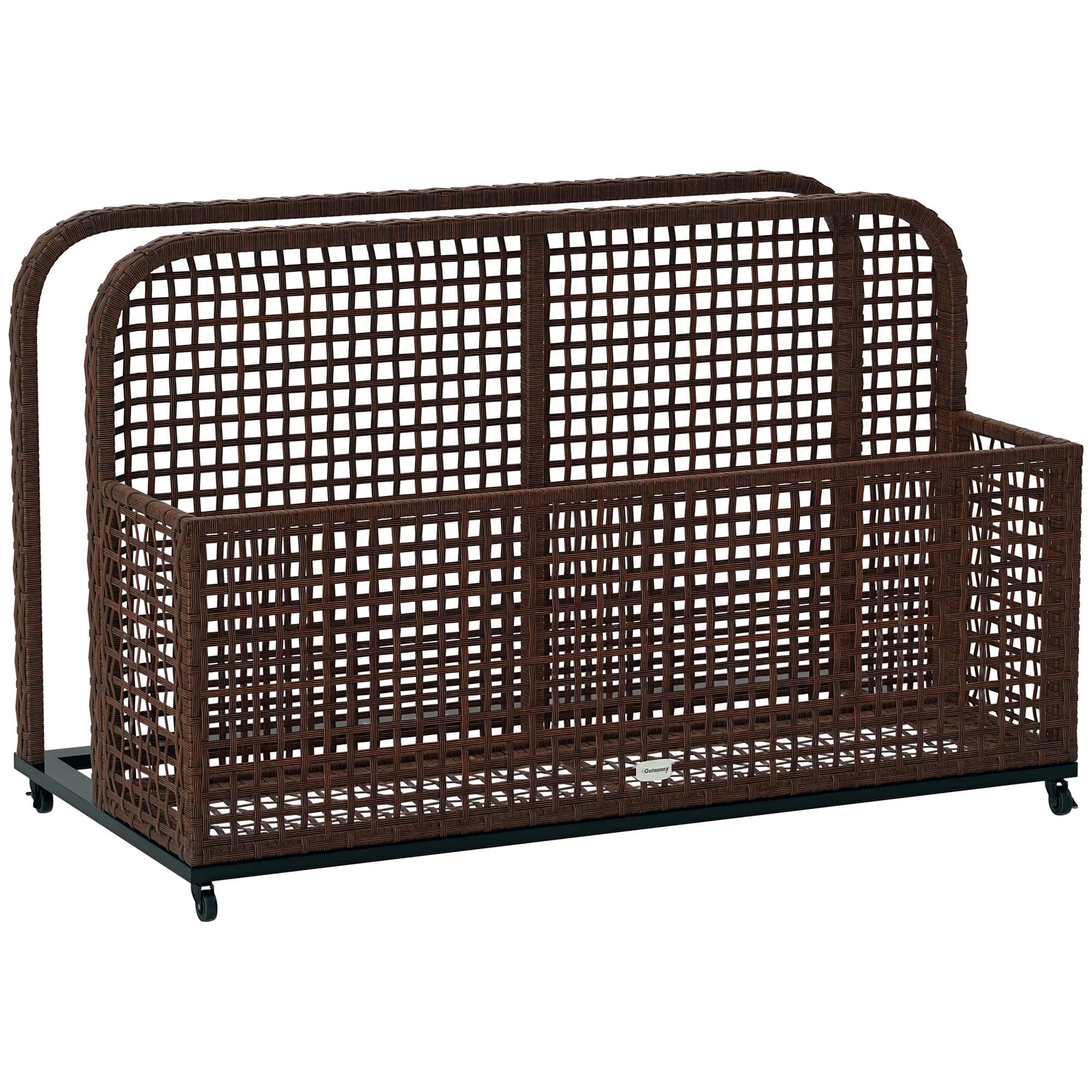 Outsunny - Patio Wicker Pool Float Storage with Wheels, Outdoor Rolling PE Rattan Pool Caddy - Brown