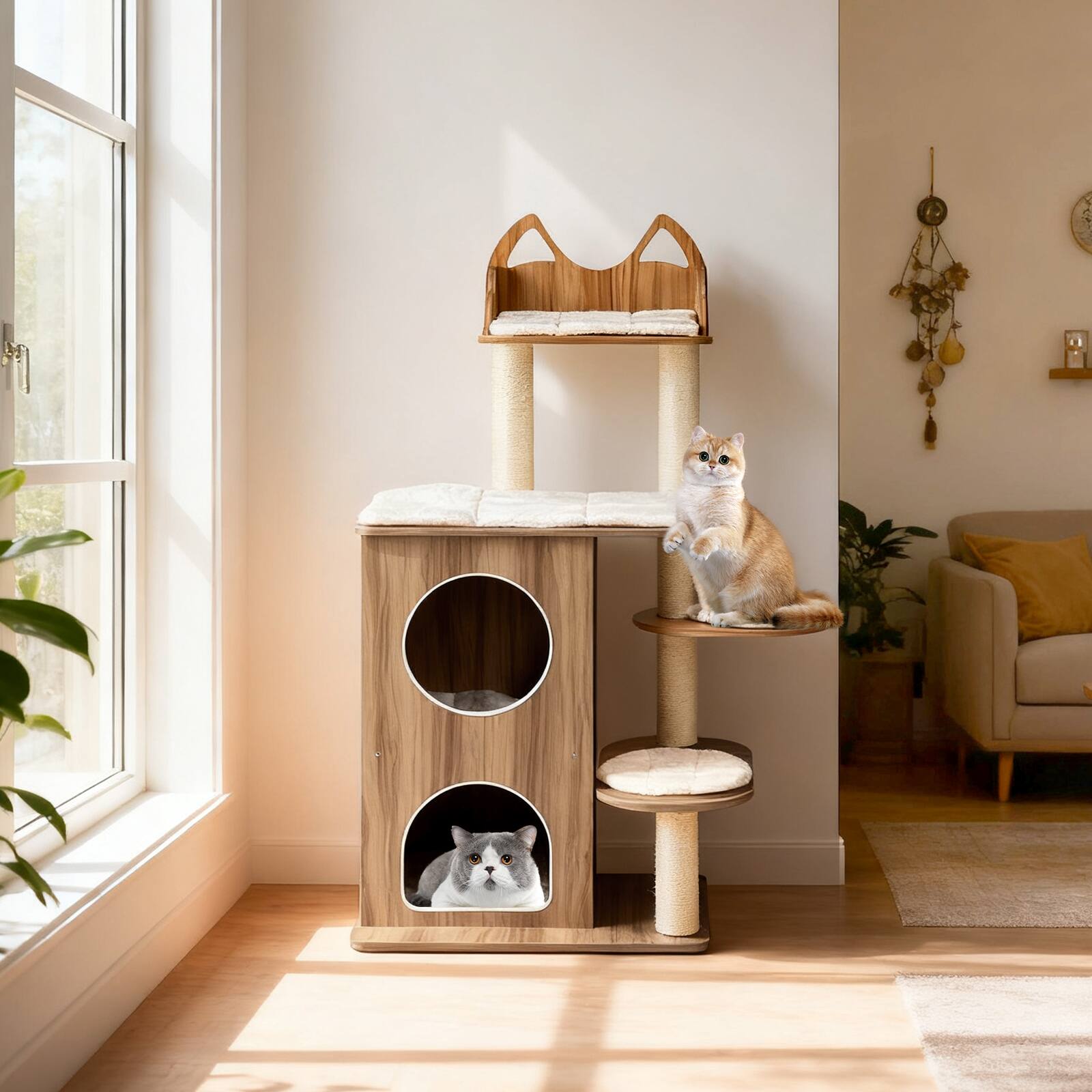 Alt View 3. Gymax - Gymax Wooden Cat Tree 48'' Cat Tower for Indoor Cats w/ 2-floor Condo Cute Top Perch.