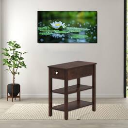 Hivvago - 3-Layer Slim Side Table with Drawer and Open Storage Shelves - Walnut