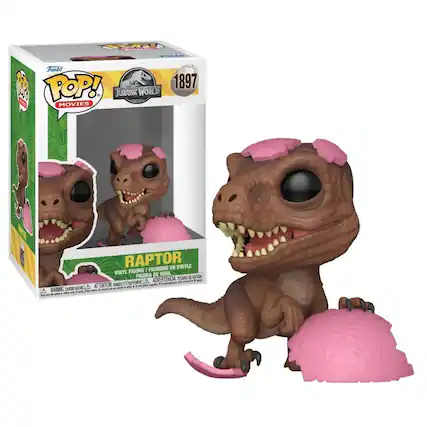 Sure, here is the corrected and grouped text from the image:
---
**Front of the Box:**
- **Top Left Corner:** Funko
- **Top Center:** POP! MOVIES
- **Top Right Corner:** Jurassic World
- **Top Right Corner (Yellow Banner):** 1897
- **Main Title:** RAPTOR
- **Below Main Title:** VINYL FIGURE / FIGURINE EN VINYLE / FIGURA DE VINIL / FIGURA DE ASFALIA
- **Bottom Left Corner:** WARNING - CHOKING HAZARD - ATTENTION - DANGER DE SOUFFLENEMENT - ADVERTENCIA: PEQUEÑO OBJETO QUE PUEDE SER INGESTADO
**Side of the Box:**
- **Top Left Corner:** POP! MOVIES
- **Top Right Corner:** Jurassic World
- **Main Title:** RAPTOR
- **Below Main Title:** VINYL FIGURE / FIGURINE EN VINYLE / FIGURA DE VINIL / FIGURA DE ASFALIA
- **Bottom Left Corner:** WARNING - CHOKING HAZARD - ATTENTION - DANGER DE SOUFFLENEMENT - ADVERTENCIA: PEQUEÑO OBJETO QUE