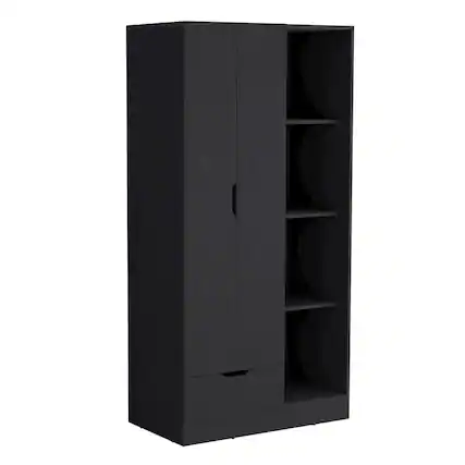 Front. TuHome - Memphis Wardrobe Armoire Black MDF - Black.