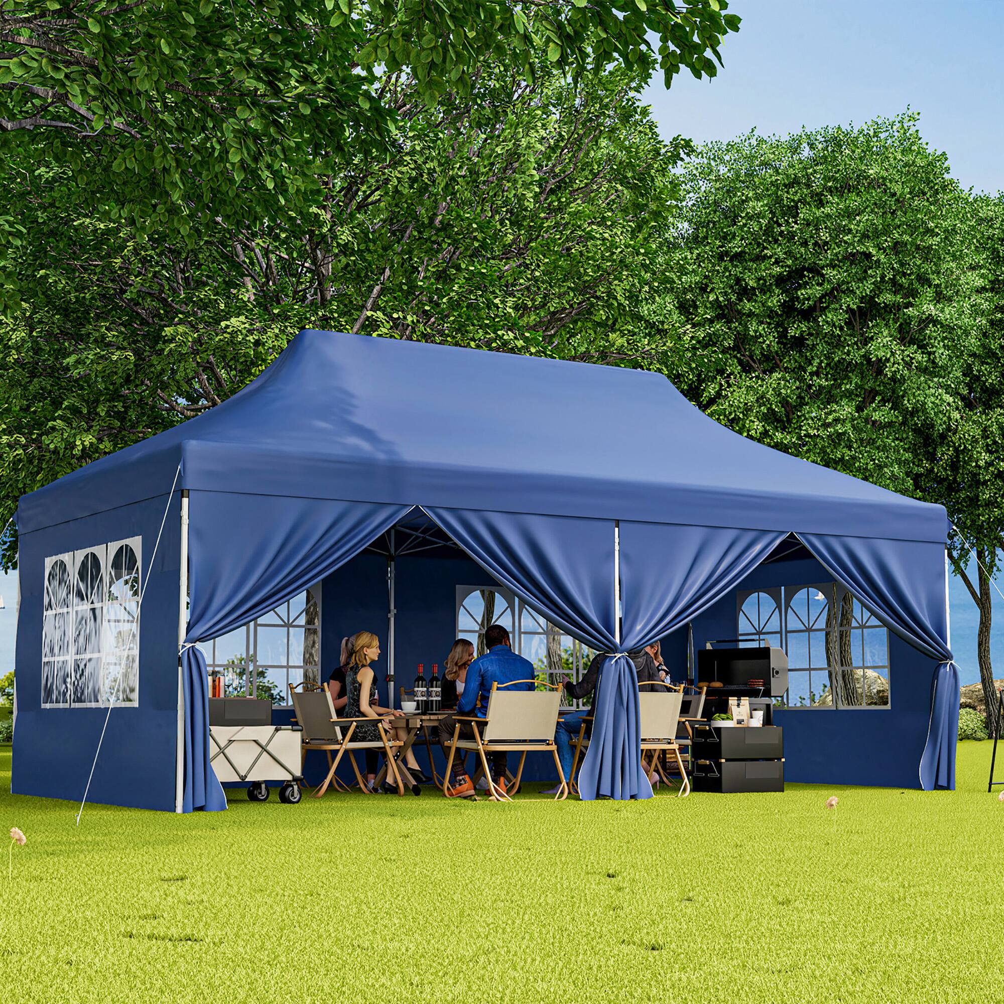 Alt View 1. Gymax - Gymax 10 x 20 FT Canopy w/ 6 Detachable Sidewalls Carrying Bag UPF50+ Sun Protection Blue - Blue.