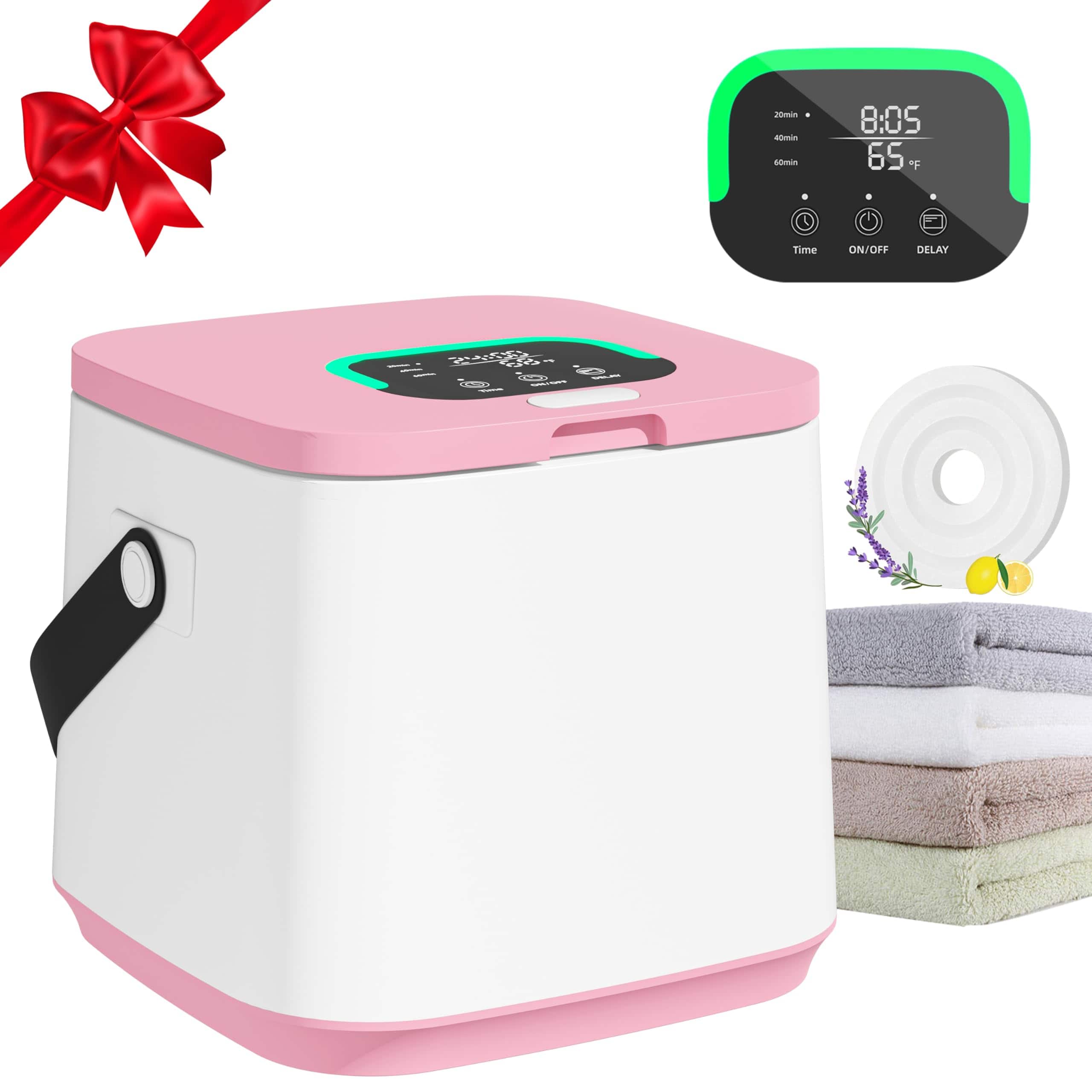 JETRANSPORT - 16l Small Towel Warmer Bucket For Bathroom Luxury Warmers Spa Hot Heater Great Gift Idea 24h Delay - Pink With Handle
