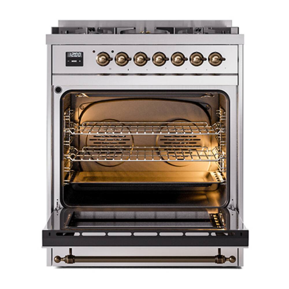 Alt View 5. ILVE - ILVE Nostalgie II 30 inch Dual Fuel Range with 5 Burners (Liquid Propane, Stainless Steel, Burnished Trim) - Stainless Steel.