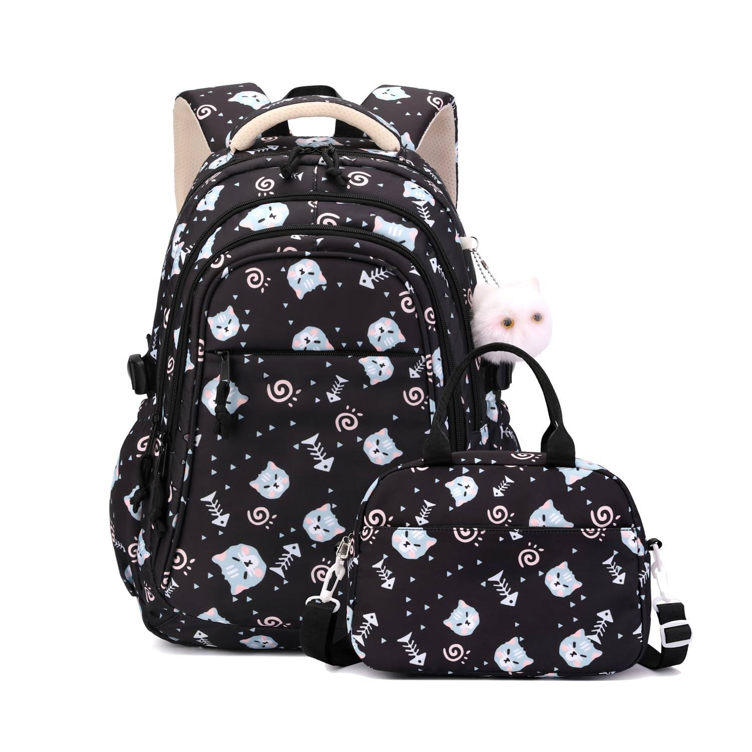 Pacoar Cade Black Cat Backpack Set For With Lunch Bag Bookbag ...