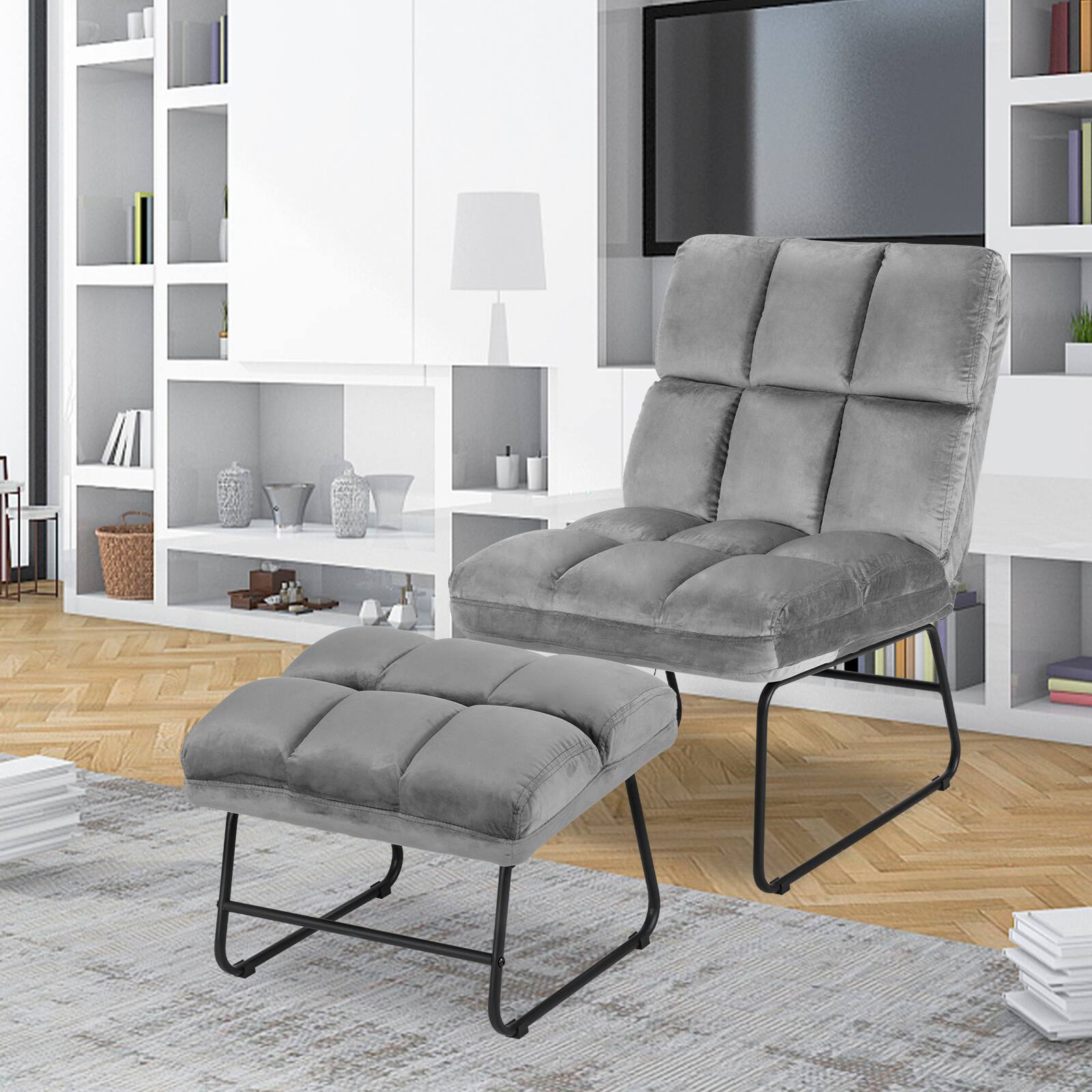 Alt View 1. Costway - Costway Electric Massage Chair Vibrating Velvet Sofa w/Ottoman and Remote Control Gray - Gray.