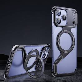 Dteck - Magnetic Metal Bumper Phone Case for Apple iPhone 17 Pro Max, Frameless Shockproof Cooling Cover with Ring Kickstand - Black