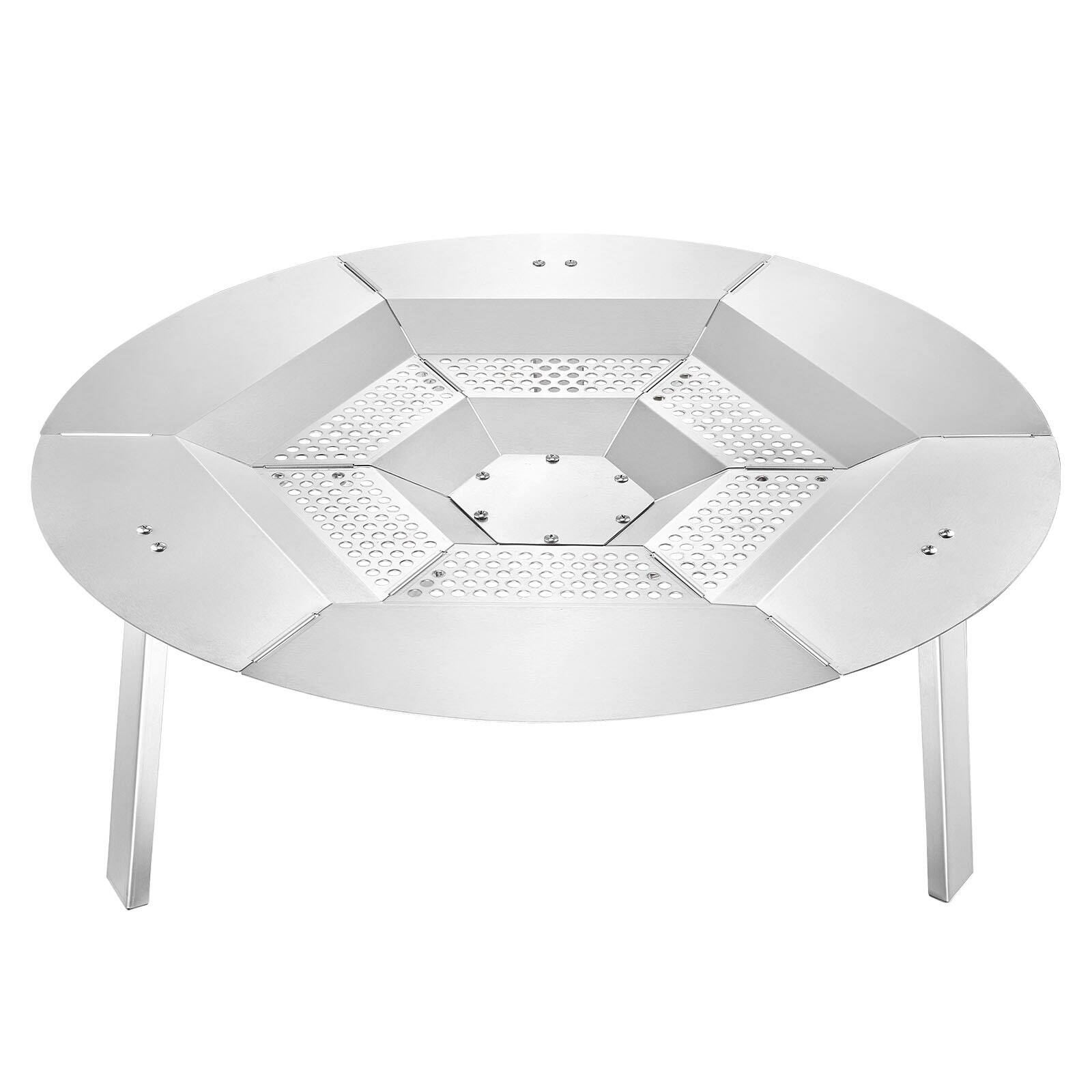 Front. Glintex - Fire Pit Heat Deflector 27-Inch Round Stainless Steel Heat Diffuser for Wood Burning Fire Pit, Detachable Cover.