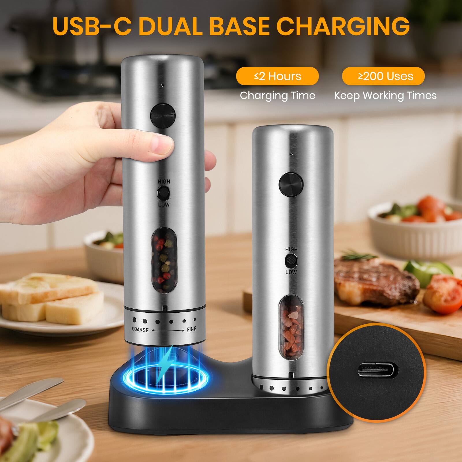 USB-C DUAL BASE CHARGING  
<2 Hours Charging Time  
>200 Uses Keep Working Times  
HIGH LOW  
COARSE FINE