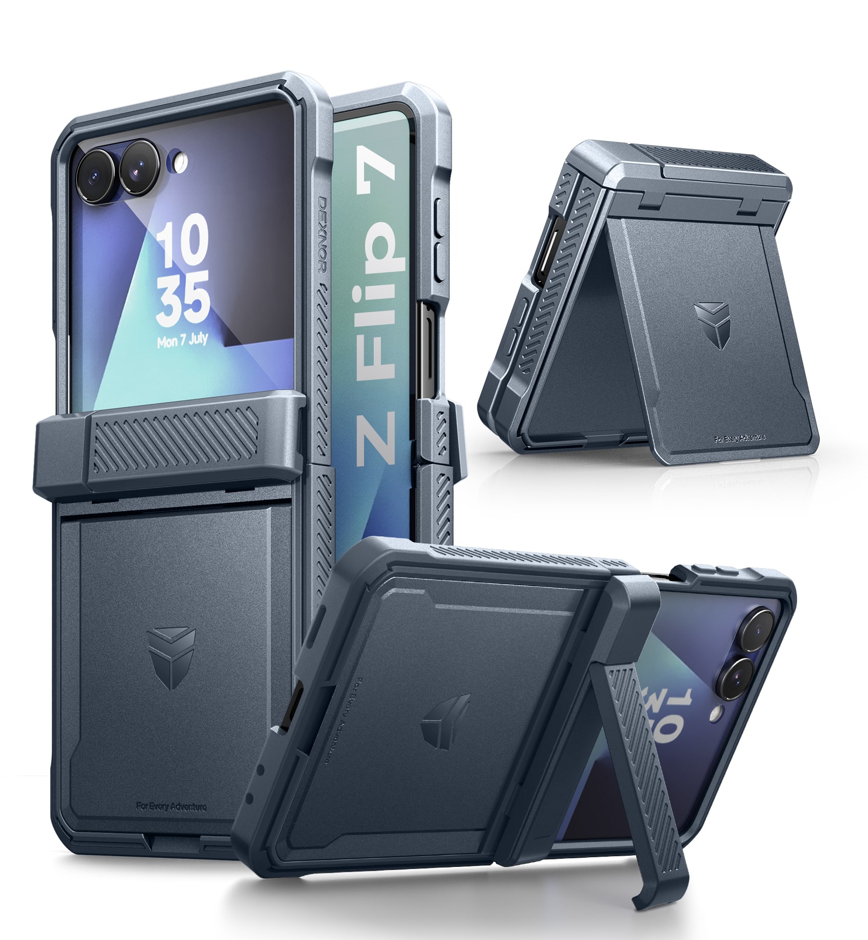 Dexnor - Case for Samsung Galaxy Z Flip 7 with Auto-Close Hinge Protection, Screen Protector, Full-Body Shockproof Bumper Cover - Navy Blue