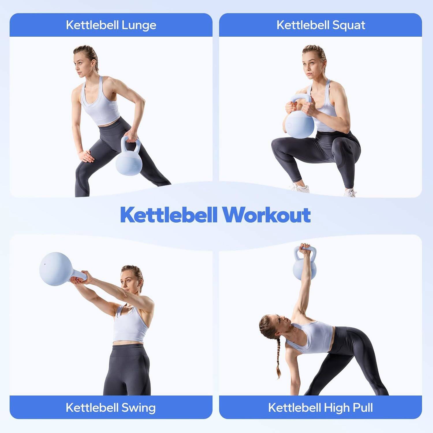 Kettlebell Lunge  
Kettlebell Squat  
Kettlebell Workout  
Kettlebell Swing  
Kettlebell High Pull