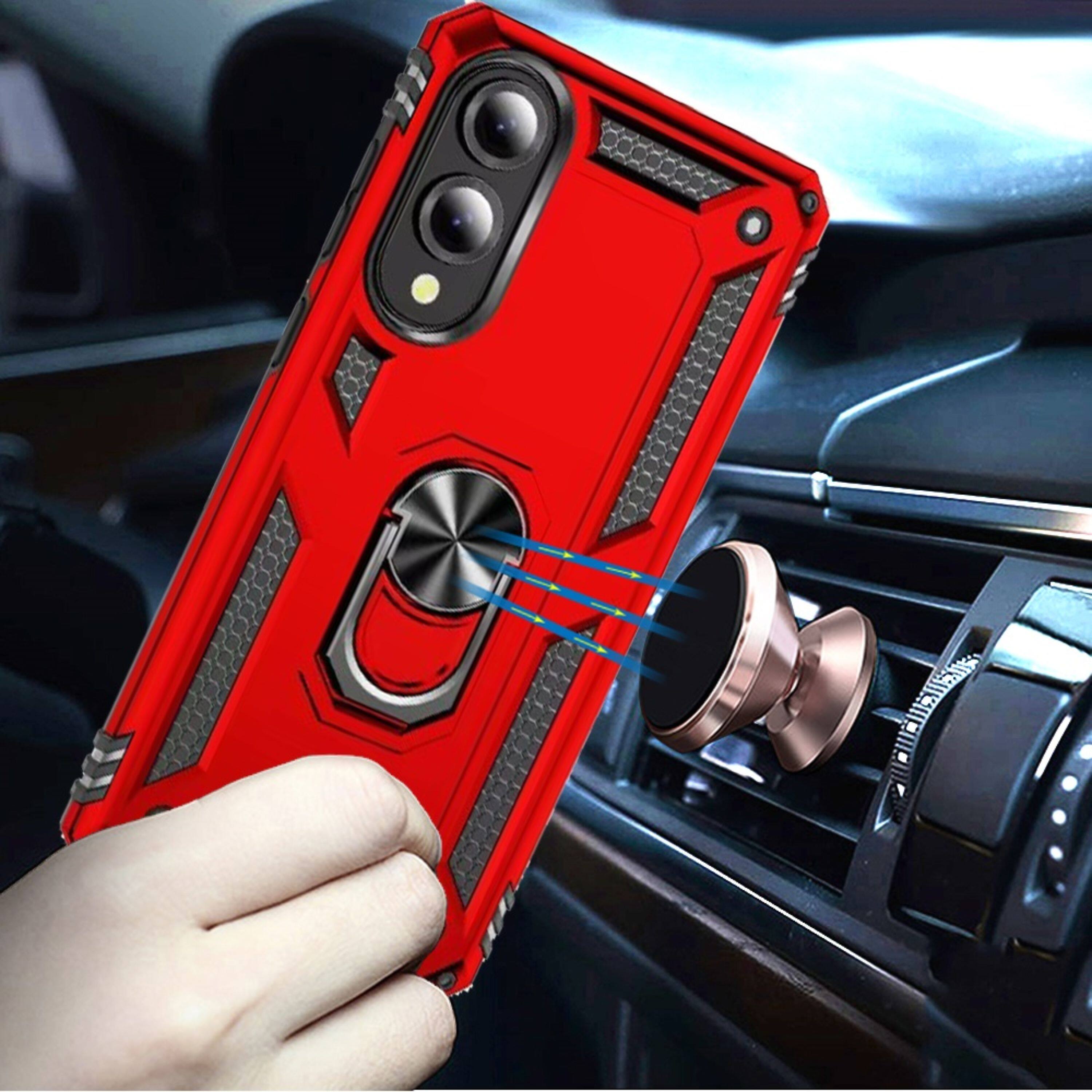 Left. Kitcheniva - Shockproof Ring Magnetic Kickstand Phone Case With Tempered Glass For Samsung Galaxy S25 Edge Red - Red.