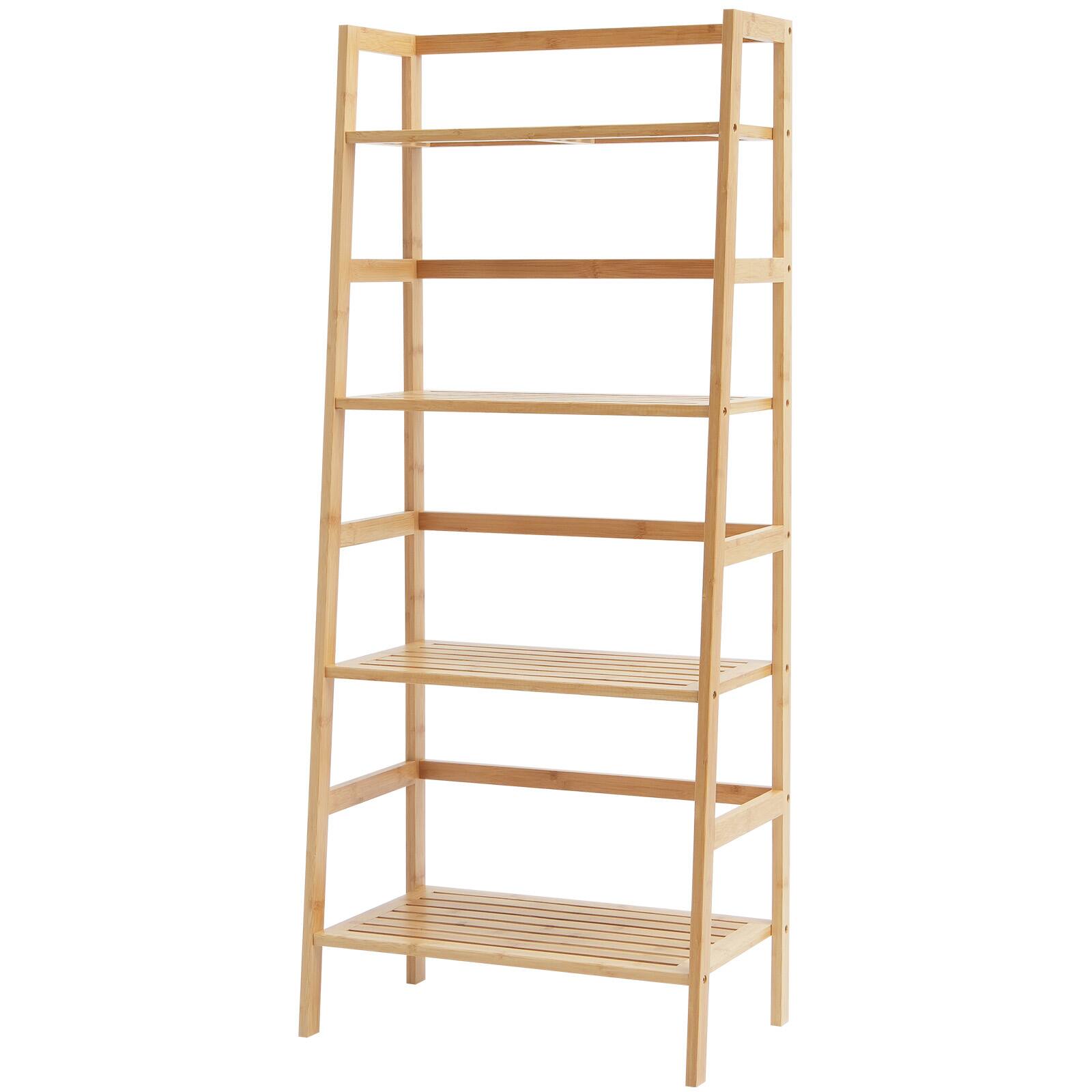 Alt View 5. VEVOR - 4-Tier Bamboo Ladder Shelf, Trapezoid Open Bookcase, Display Storage Rack Organizer, Freestanding Flower Plant Stand - Black.