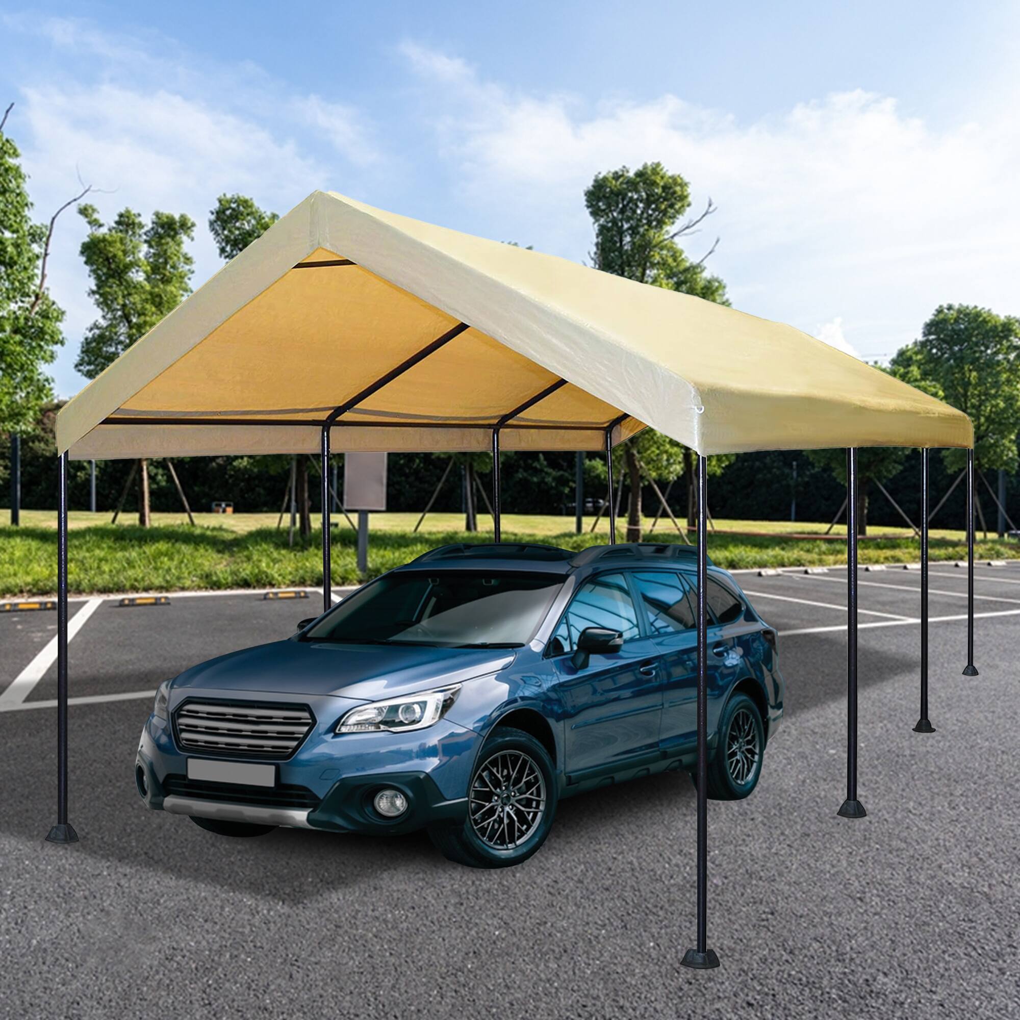 Alt View 4. Caravan Canopy - Caravan Canopy Mega Domain Waterproof Steel Frame Carport, 10 x 20 Feet, Tan - Tan.