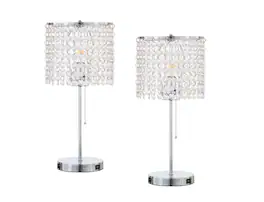 FC Design - Set of 2 Modern 19"H Sparkling Acrylic Faux Crystal Beads Table Lamp With USB Charging Ports - Clear
