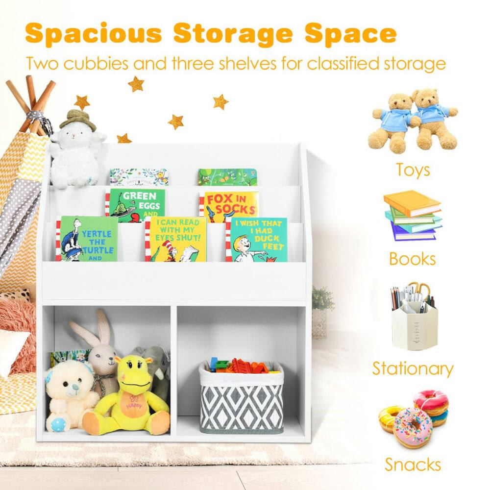Spacious Storage Space  
Two cubbies and three shelves for classified storage  

GREEN FOX IN EGGS AND SOCKS  
I CAN READ WITH MY EYES SHUT!  
YERTLE THE TURTLE AND DUCK THE FEET  

Toys  
Books  
Stationary  
Snacks