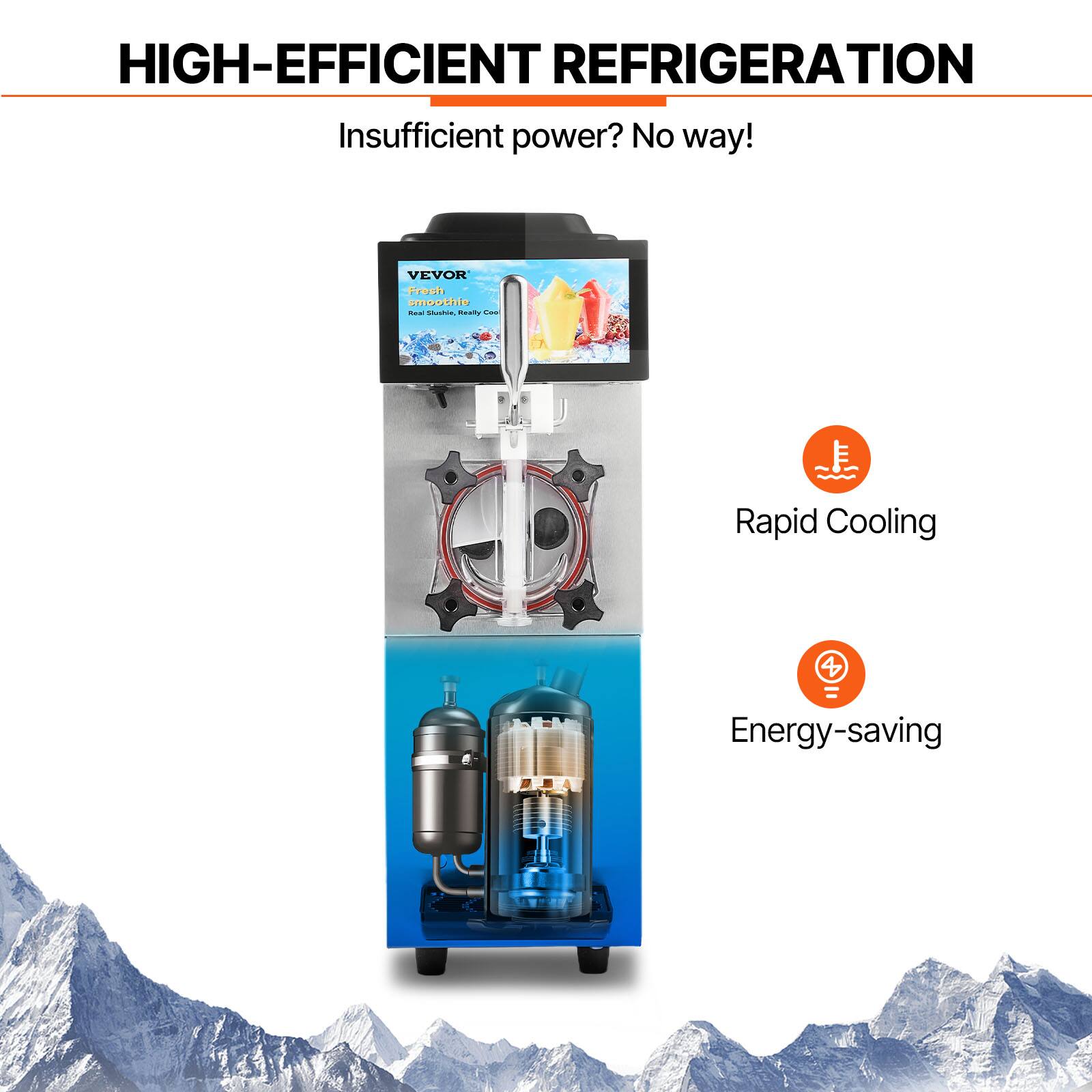HIGH-EFFICIENT REFRIGERATION  
Insufficient power? No way!  

VEVOR Fresh smoothie BAX Sluthie, Really Carb  

Rapid Cooling  

Energy-saving
