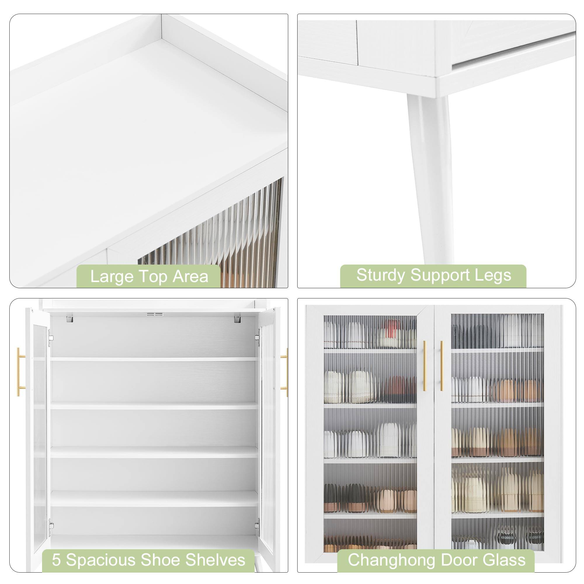 - Large Top Area
- Sturdy Support Legs
- 5 Spacious Shoe Shelves
- Changhong Door Glass
