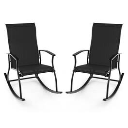 Costway - 2 PCS Outdoor Rocking Chairs with Breathable Backrest Smooth Safe Rocking Design - Black
