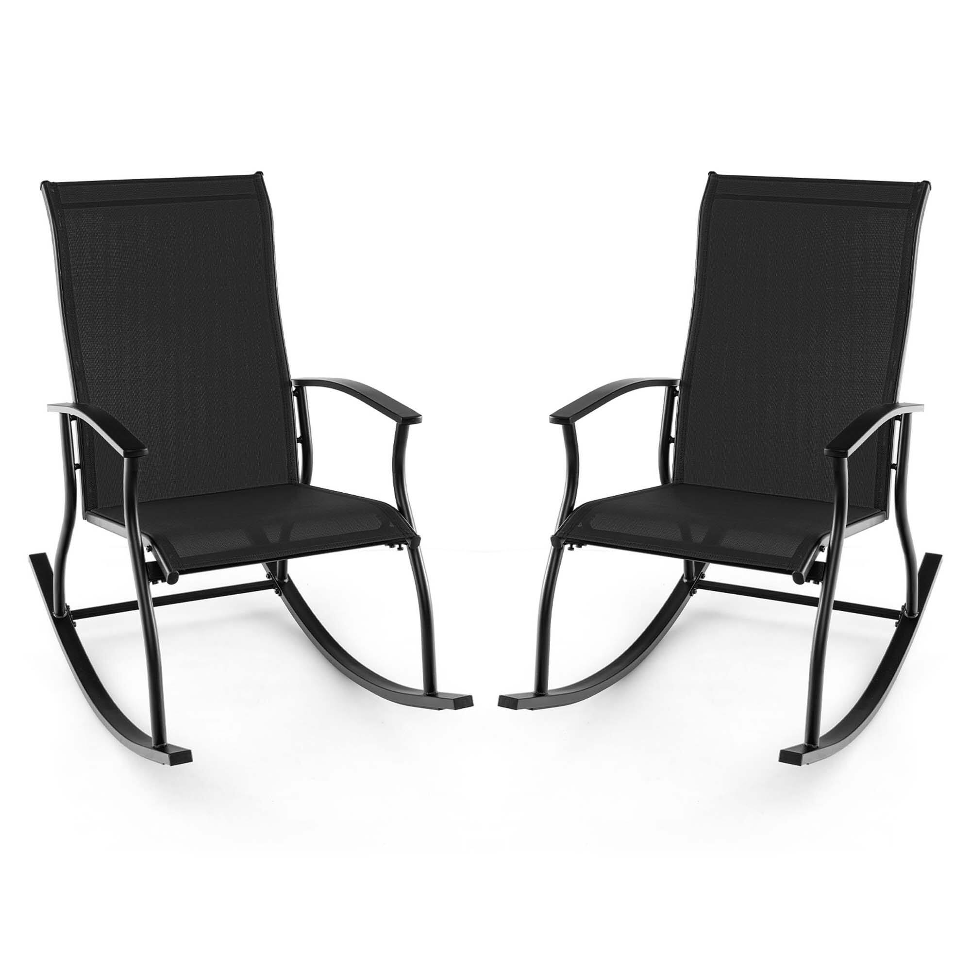 Front. Costway - Costway 2 PCS Outdoor Rocking Chairs with Breathable Backrest Smooth Safe Rocking Design - Black.