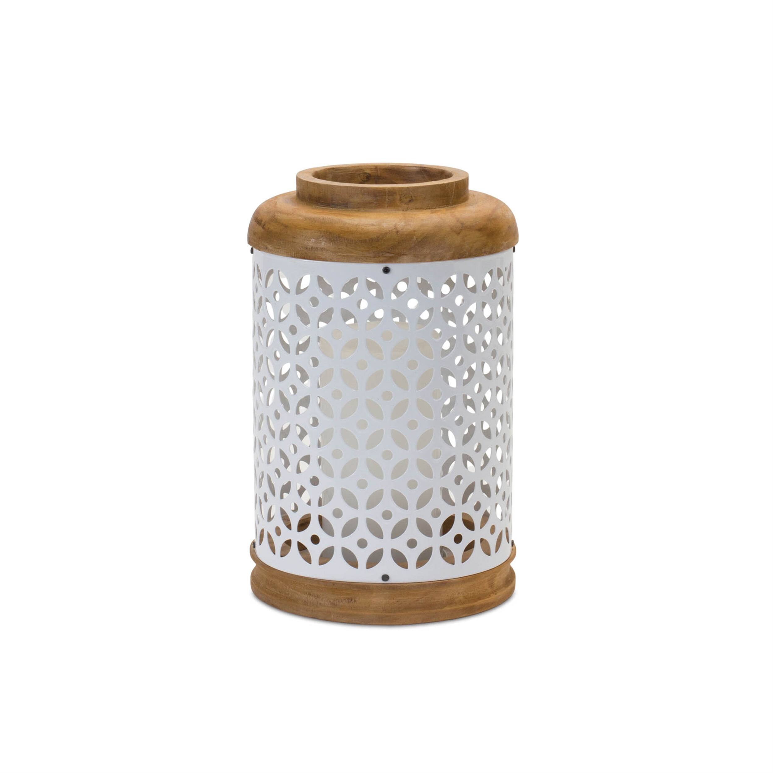 Angle. BreeBe - Geometric Punched Metal Lantern (Set of 2) - White, Brown.