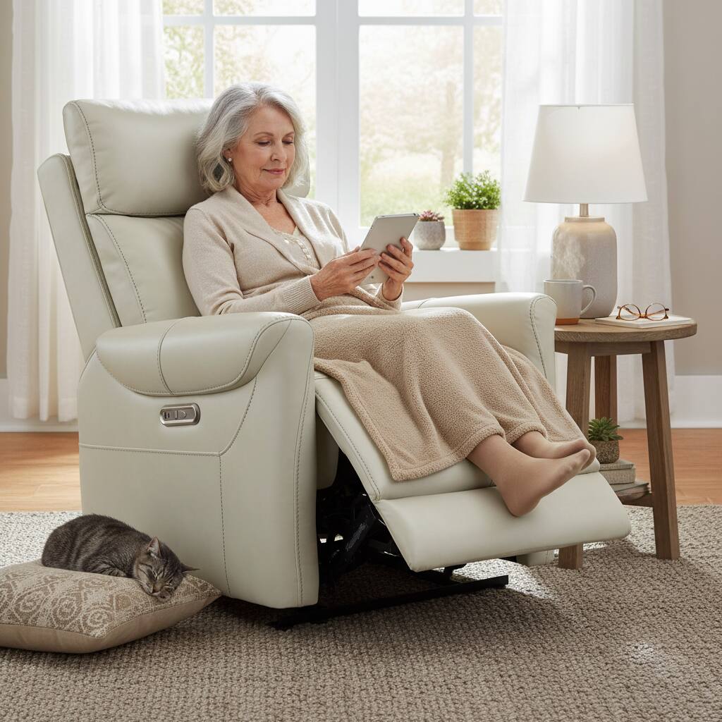 Alt View 5. AOITUN - Leather Recliner Chair with Adjustable Arm and Longer Footrest for Living Room and Nursery - Beige.