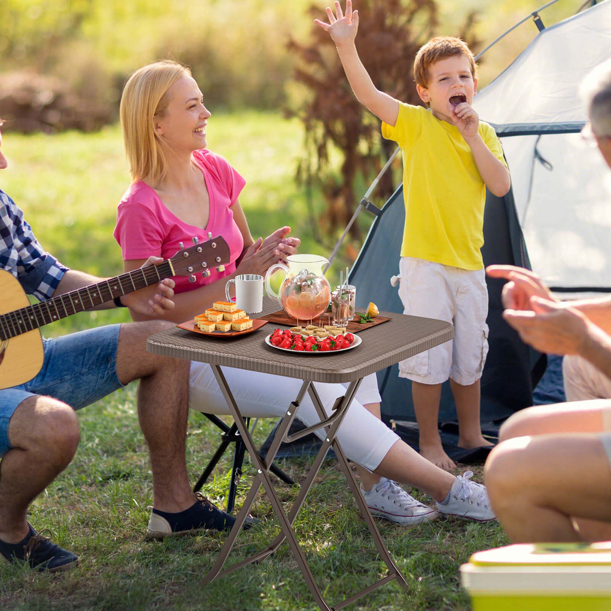Alt View 3. Costway - Costway 23.5" Square Folding Table Indoor Outdoor Foldable Plastic Table - Brown.