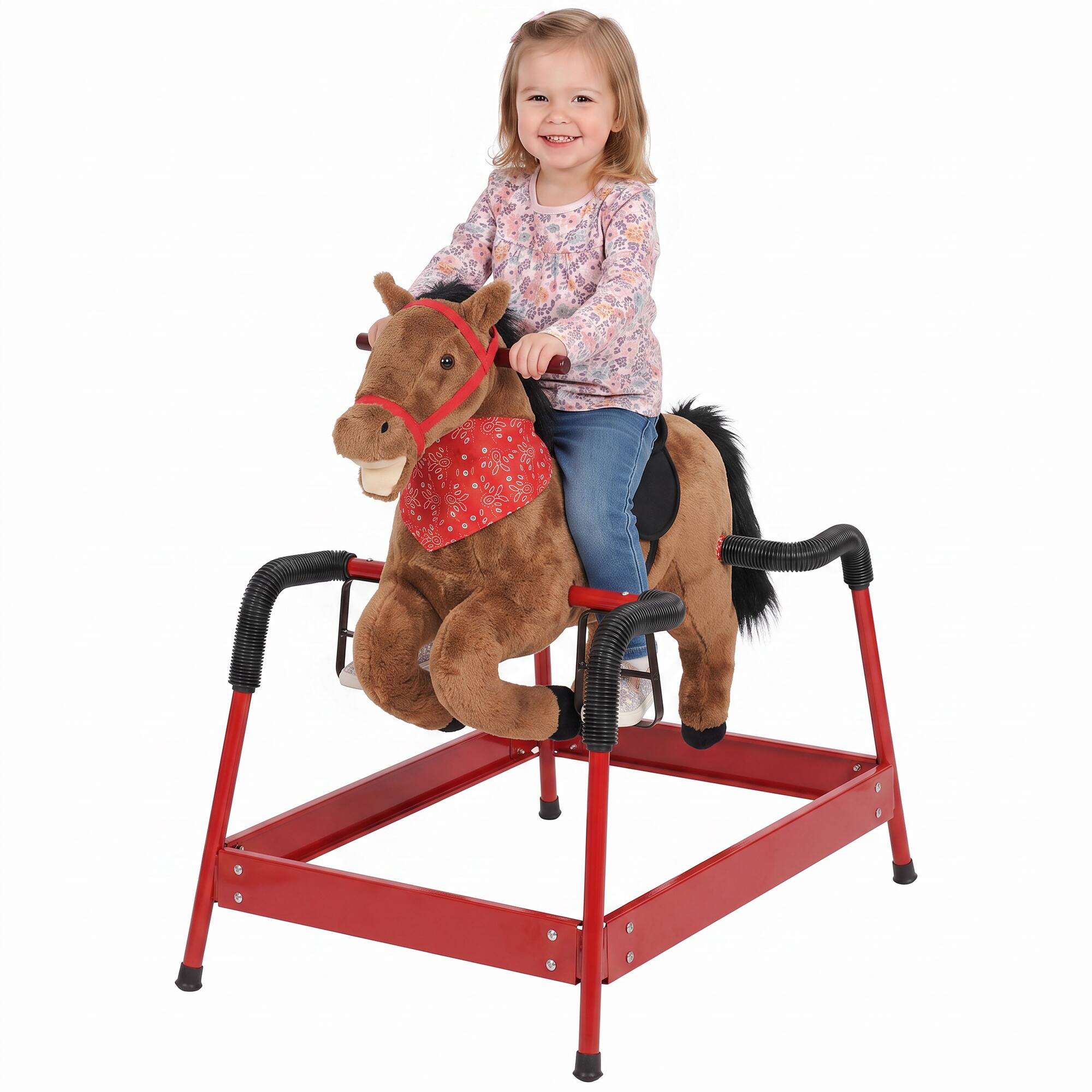 Front. Qaba - Spring Rocking Horse, Ride on Horse with Neighing Sounds - Brown.