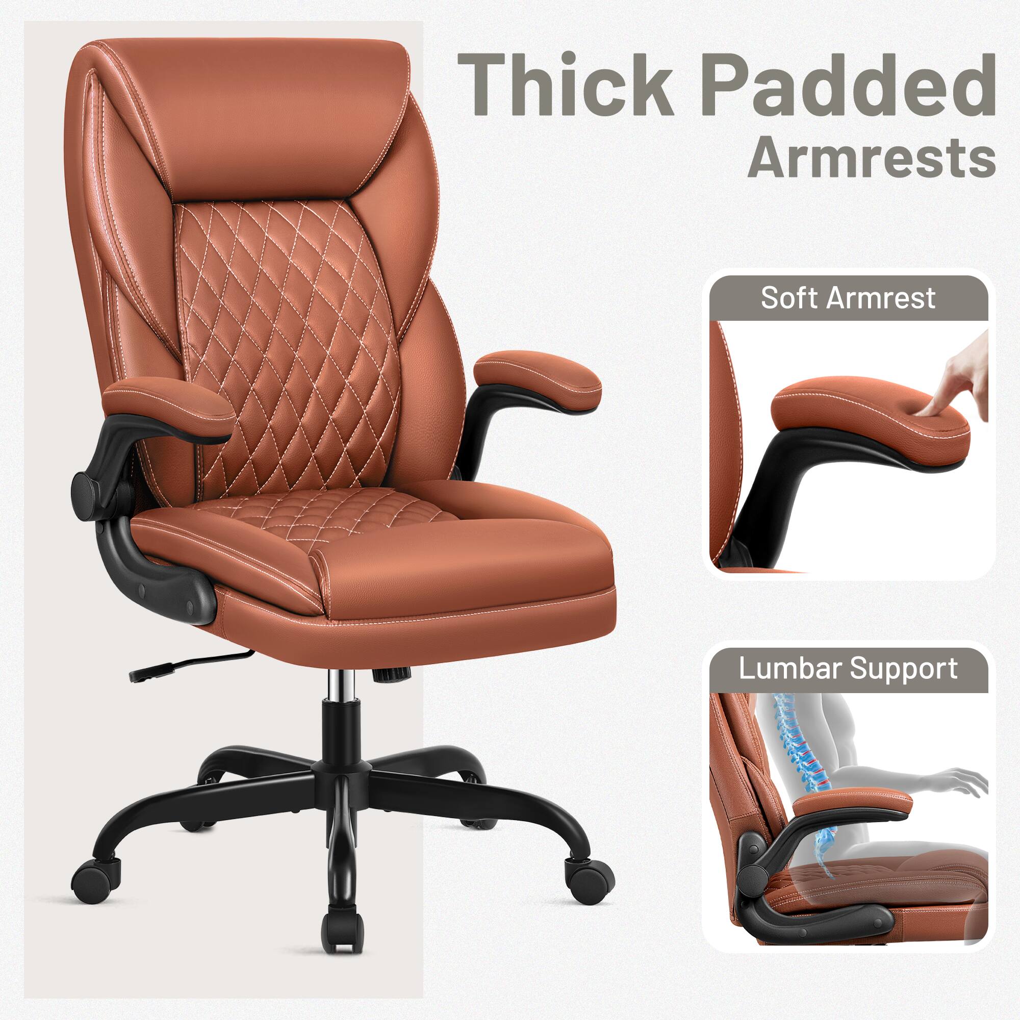 KERDOM PU Leather Ergonomic Office Chair, Home Desk Chair with Flip up ...