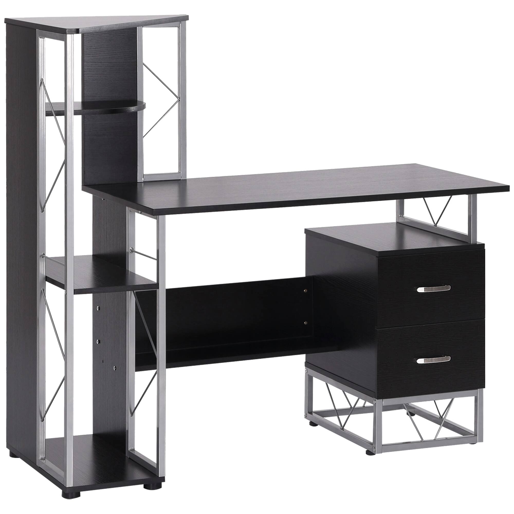 Front. Homcom - 52" Modern Computer Desk with Storage Shelves/Drawers, Home Office Desk, CPU Stand - Black.