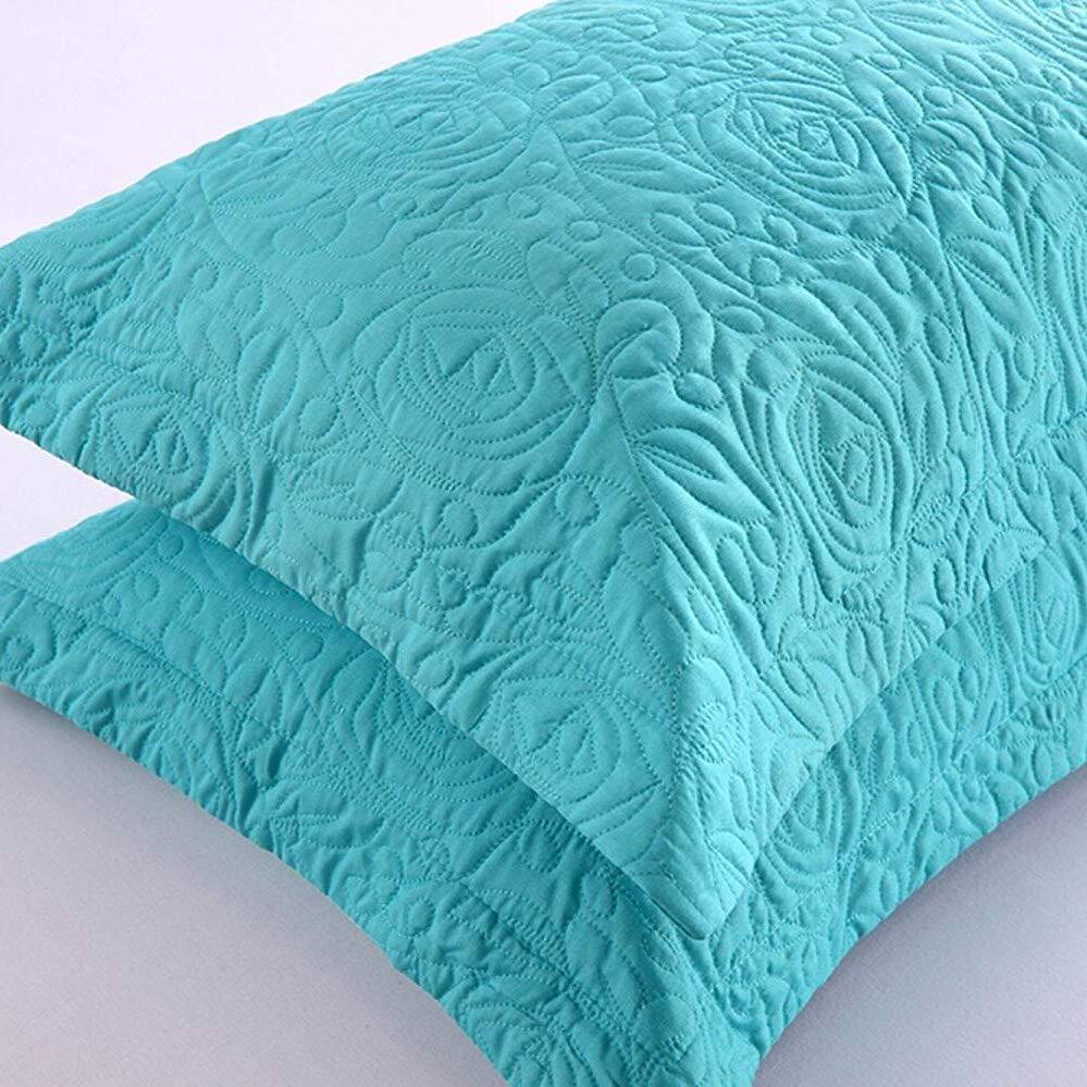 Angle. MarCielo - 2-Pack Embroidered Solid Color Pillow Shams Polyester - Teal.