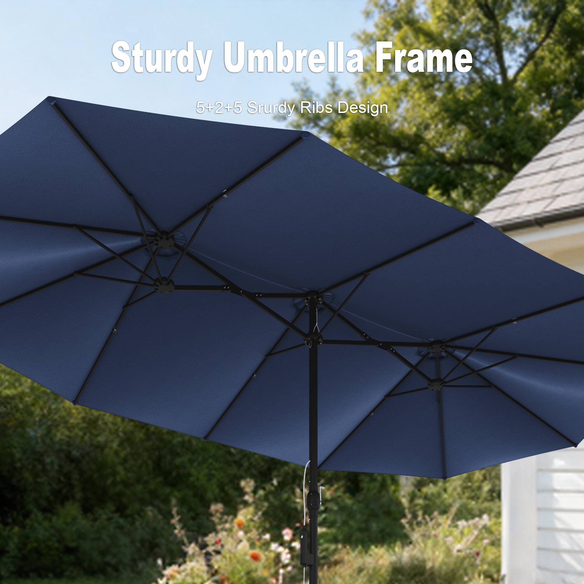Sturdy Umbrella Frame  
5+2+5 Sturdy Ribs Design