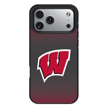 Front. Keyscaper - Wisconsin Badgers Linen Logo iPhone Bump Case - 13 mini - Black.