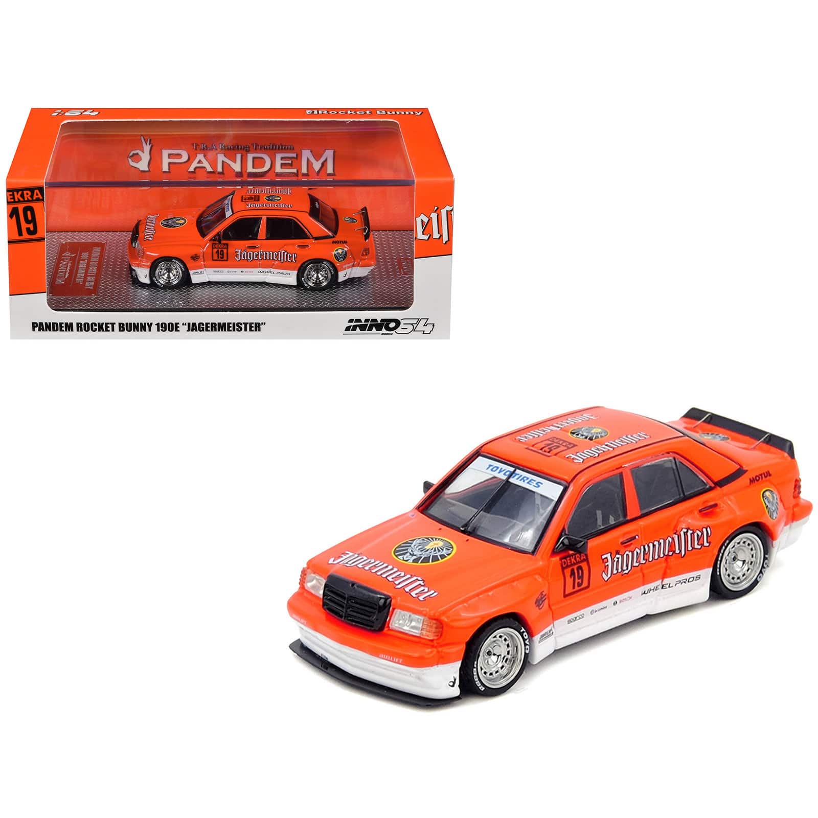 "Pandem Rocket Bunny 190E #19 ""Jagermeister"" Orange and White 1/64 Diecast Model Car by Inno Models" price history on PriceWatchPro