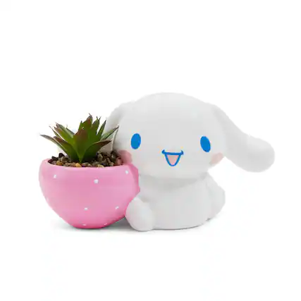 Front. Silver Buffalo - Sanrio Cinnamoroll Strawberry Ceramic Mini Planter With Artificial Succulent - Multi-Colored.