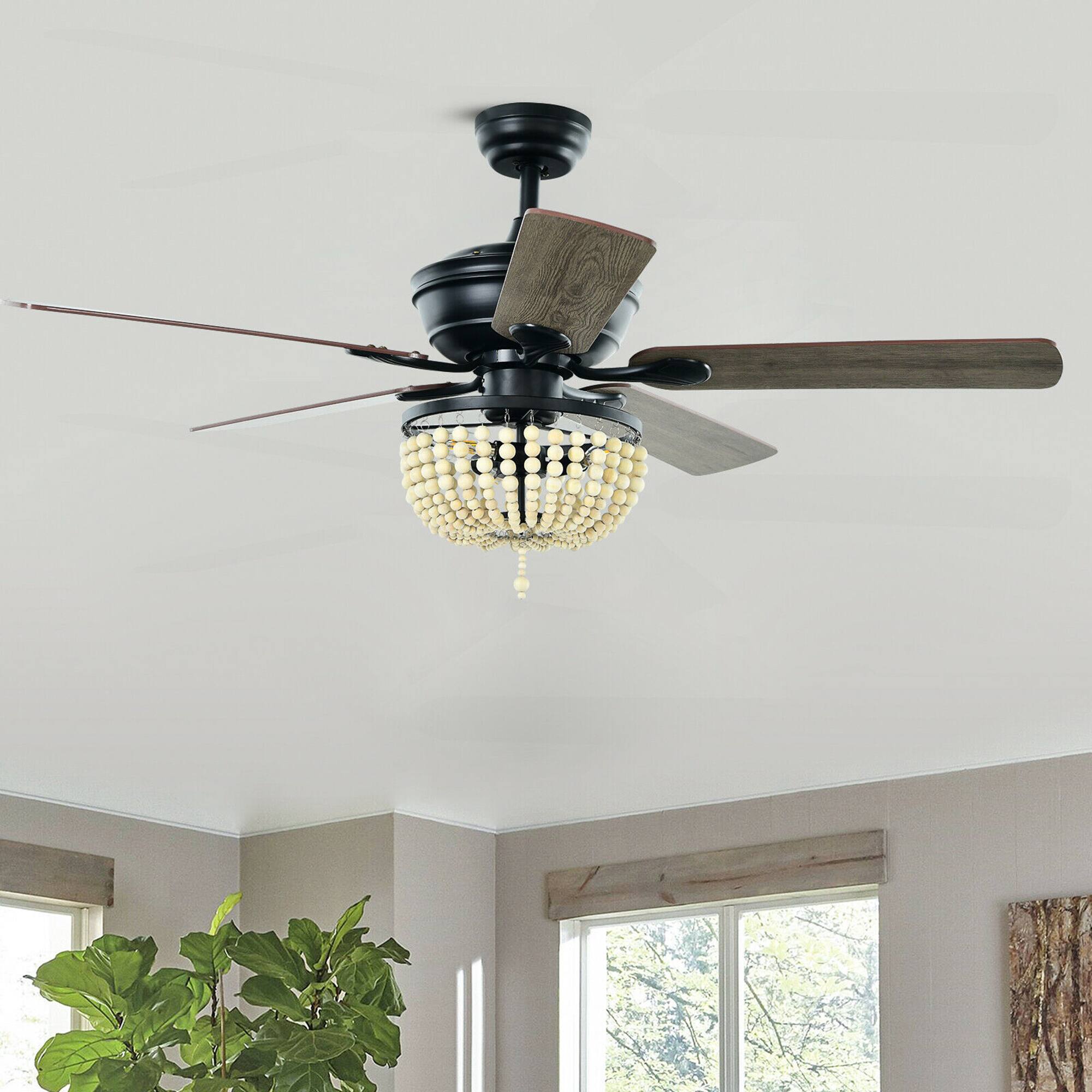 Alt View 3. Costway - Costway 52'' Retro Ceiling Fan Light w/ Reversible Blades Remote Control Matte - Matte Black.