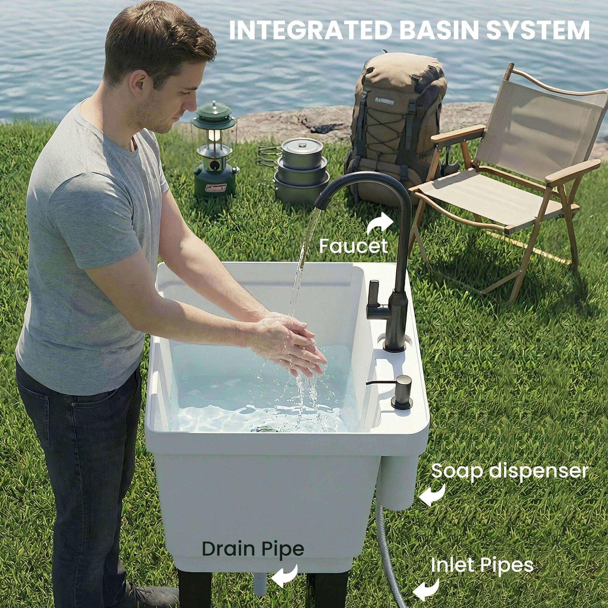 INTEGRATED BASIN SYSTEM

- Faucet
- Soap dispenser
- Drain Pipe
- Inlet Pipes