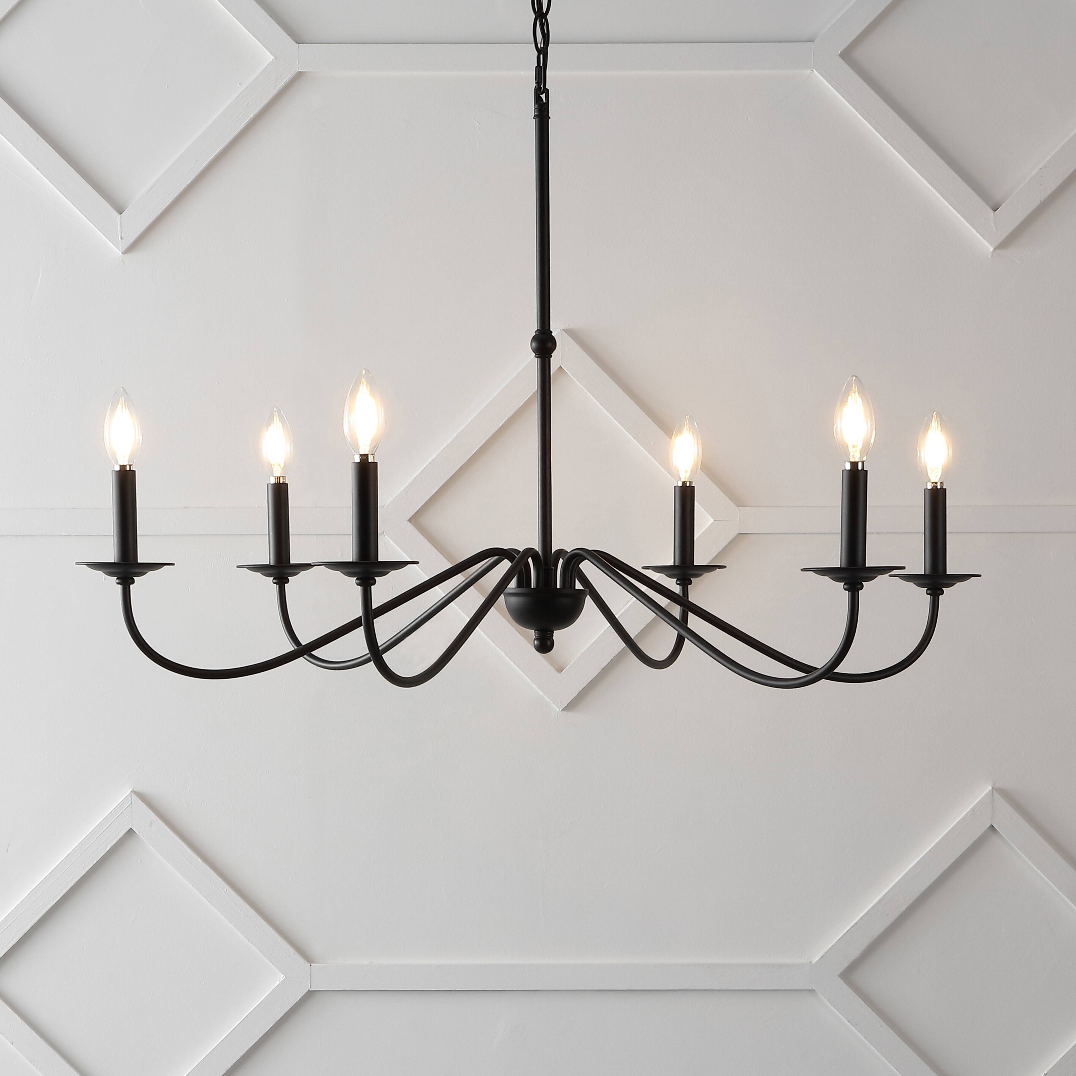 Alt View 1. Jonathan Y - Wicklow 34.75" 6-Light Bohemian Farmhouse Iron LED Chandelier, Black - Black.