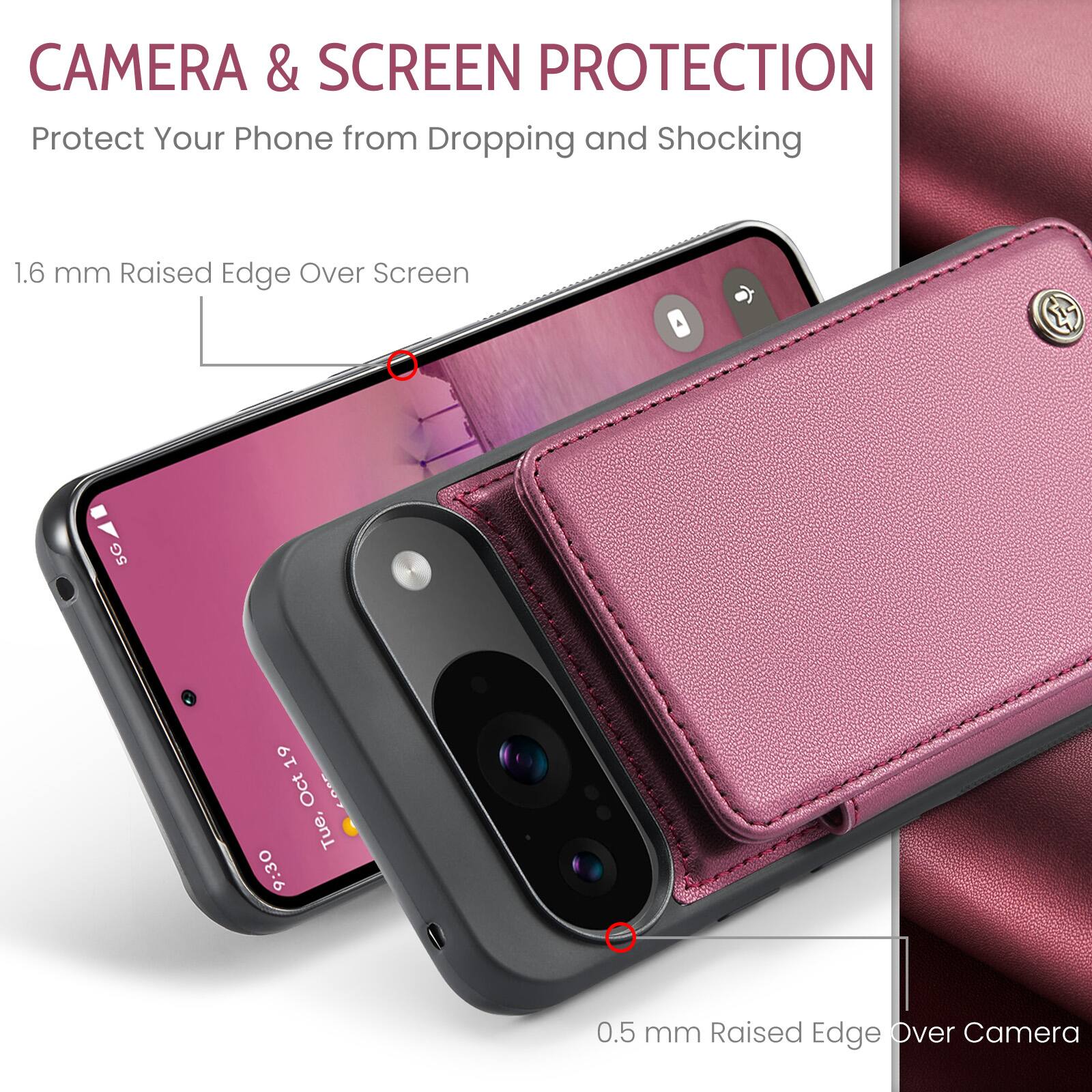 CAMERA & SCREEN PROTECTION  
Protect Your Phone from Dropping and Shocking  

1.6 mm Raised Edge Over Screen  

0.5 mm Raised Edge Over Camera