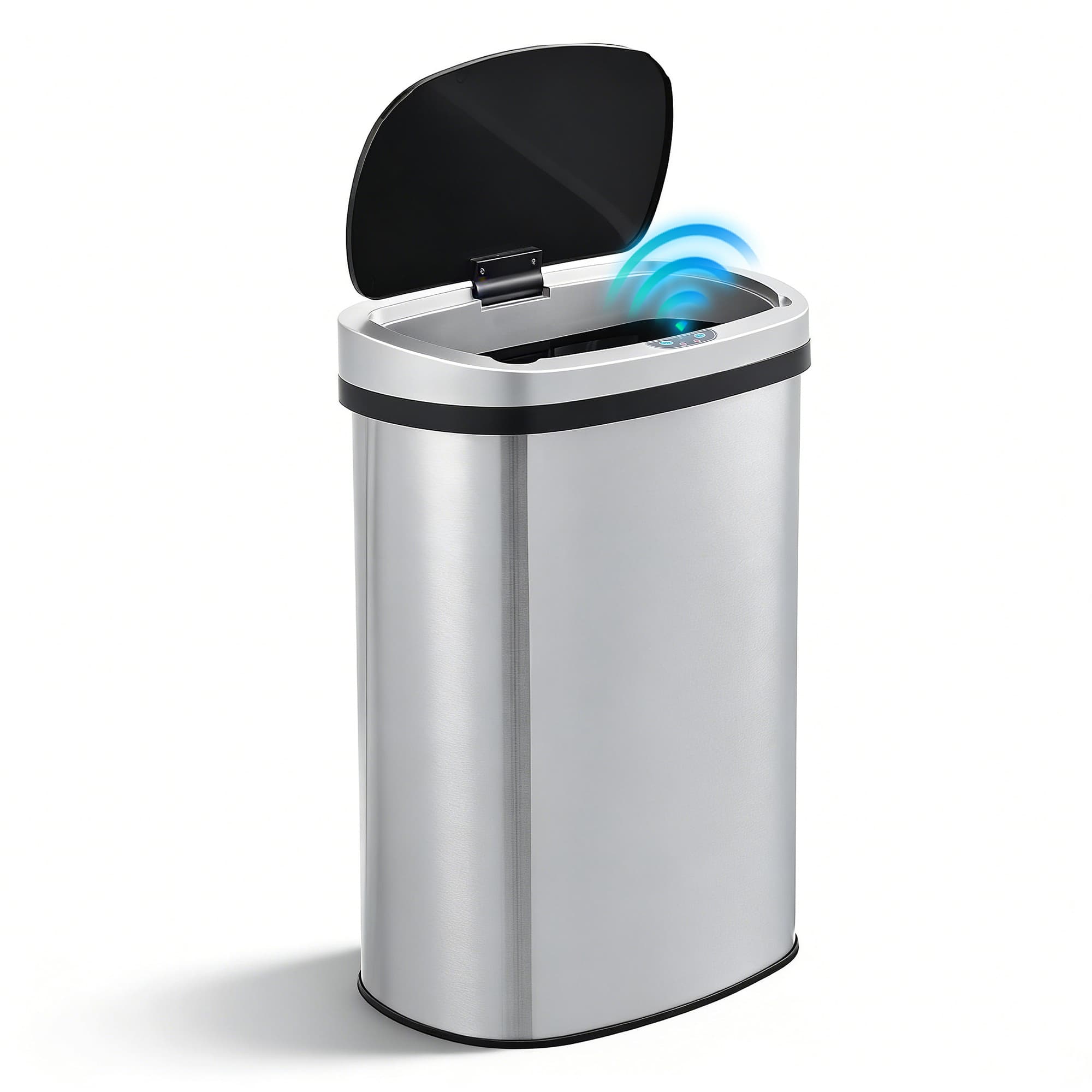 Front. Innovaze - 13 Gal./50 Liter Stainless Steel Oval Motion Sensor Trash Can - Sliver.