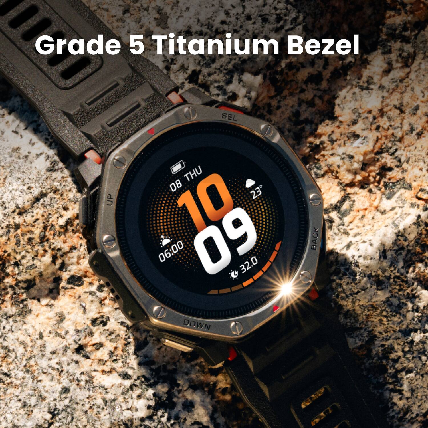 Grade 5 Titanium Bezel

08 THU 10 09

06:00 23° 32.0