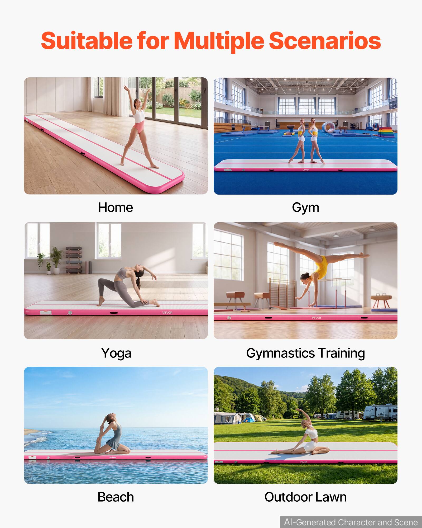 Suitable for Multiple Scenarios

Home Gym VEUCE

- Home
- Gym
- Yoga
- Gymnastics Training
- Beach
- Outdoor Lawn

AI-Generated Character and Scene