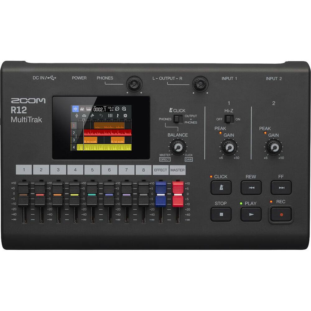 DC IN/ POWER PHONES L OUTPUT R INPUT 1 INPUT 2

ZOOM R12 MultiTrak

1 2 3 4 5 6 7 8

PHONES BALANCE

Hi-Z OFF ON

PEAK GAIN

MASTER

EFFECT

CLICK OUTPUT PHONES

PEAK GAIN

+6 +50 +6 +50 +50 +5

-5 -50 -20 -40

+10 +0 -5

+10 +5

+10 +5

+10 +5

+10 +5

+10 +5

+10 +5

+10 +5

+10 +5

+10 +5

+10 +5

+10 +5

+10 +5

+10 +5

+10 +5

+10 +5

+10 +5

+10 +5

+10 +5

+10 +5

+10 +5

+10 +5

+10 +5

+10 +5

+10 +5

+10 +5