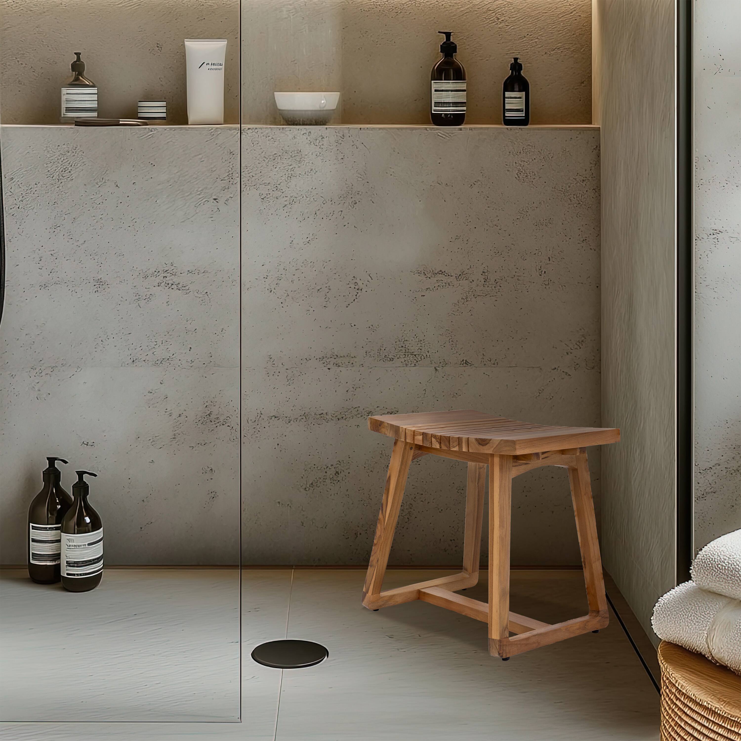 Alt View 9. Sunnydaze - 19" Teak Shower Bench Seat with Ergonomic Curved Design - Brown.