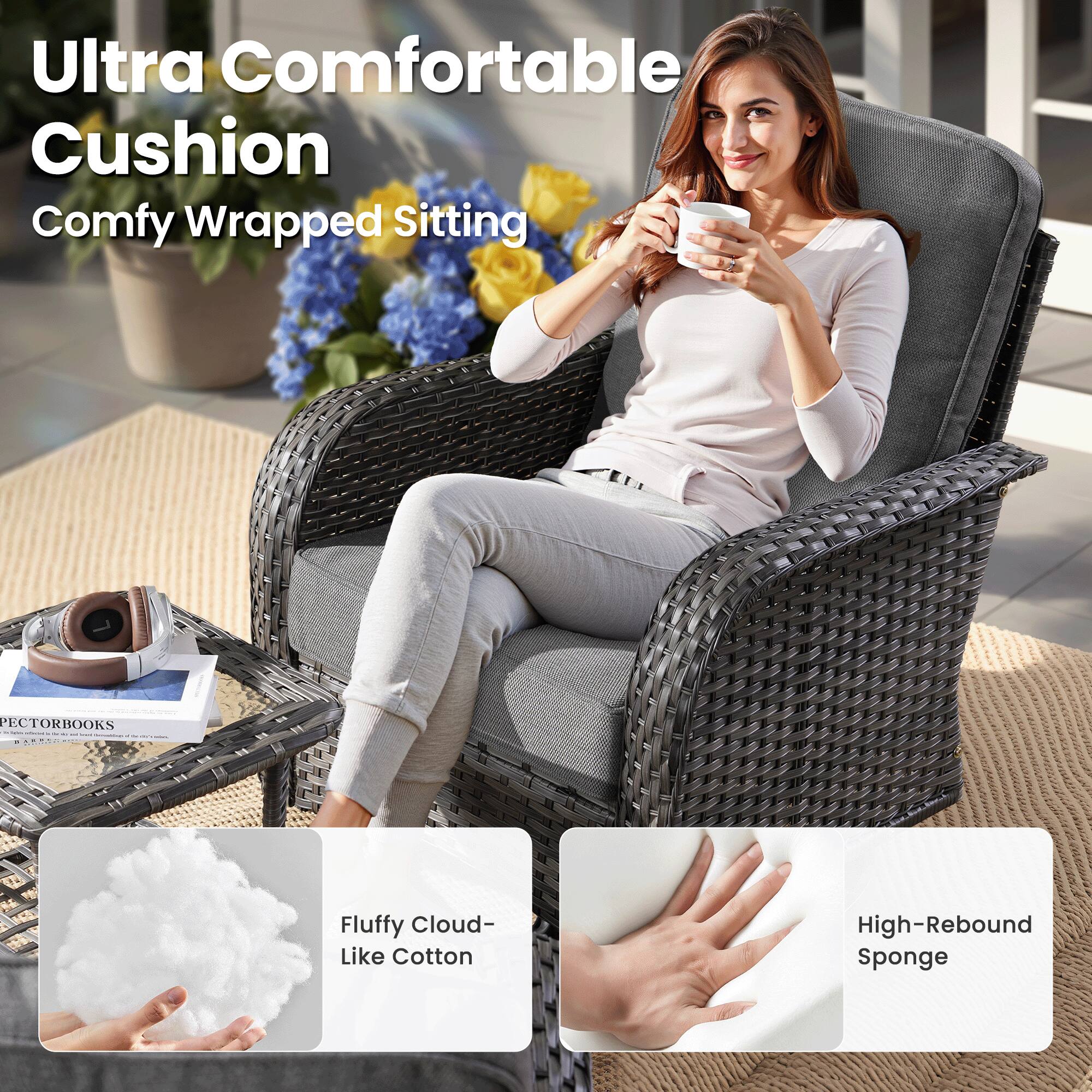 Ultra Comfortable Cushion  
Comfy Wrapped Sitting  

Fluffy Cloud-Like Cotton  
High-Rebound Sponge