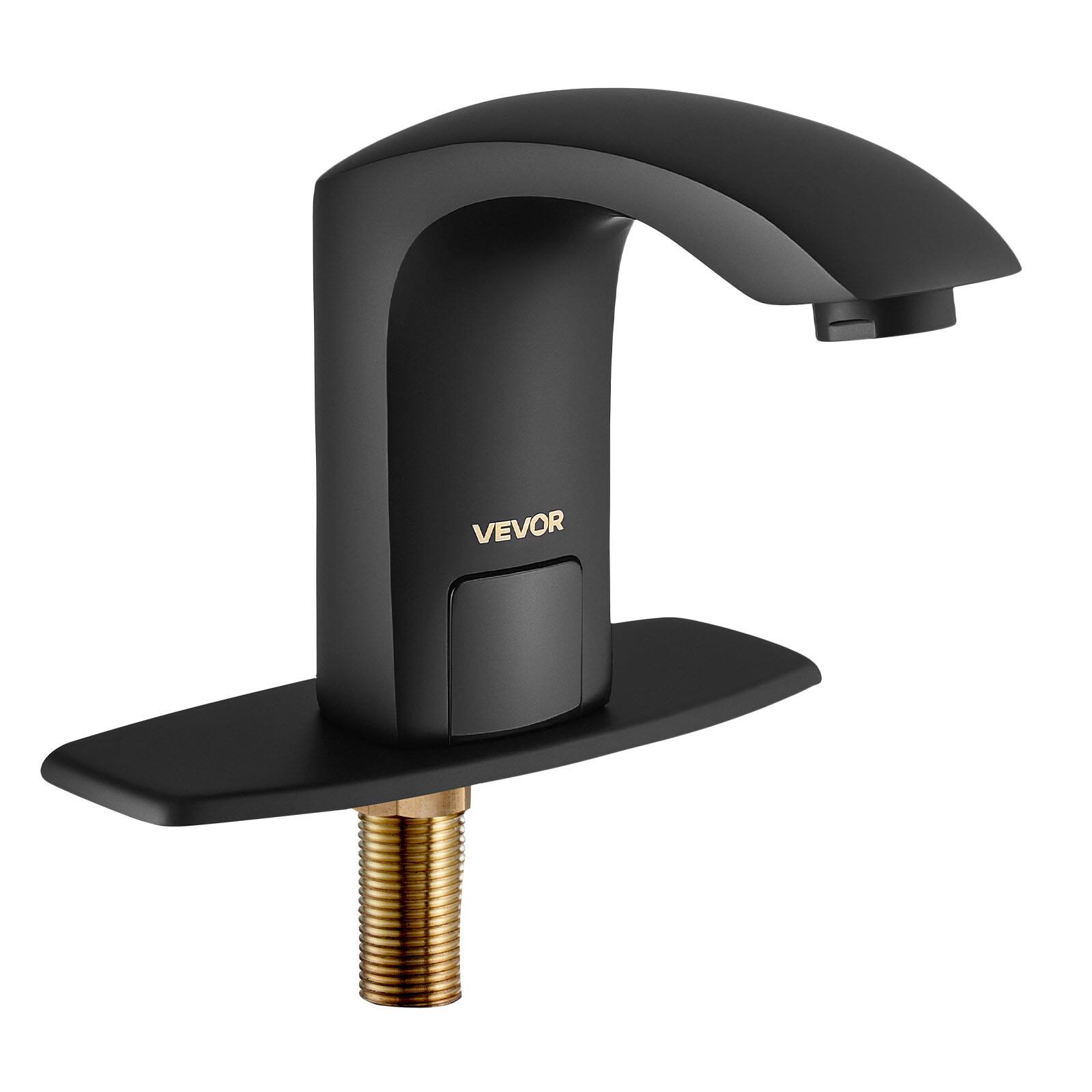 Alt View 5. VEVOR - Touchless Bathroom Sink Faucet, Automatic Motion Sensor Restroom Toilet Faucet with Hole Cover Plate, Battery Operated - Matte Black.
