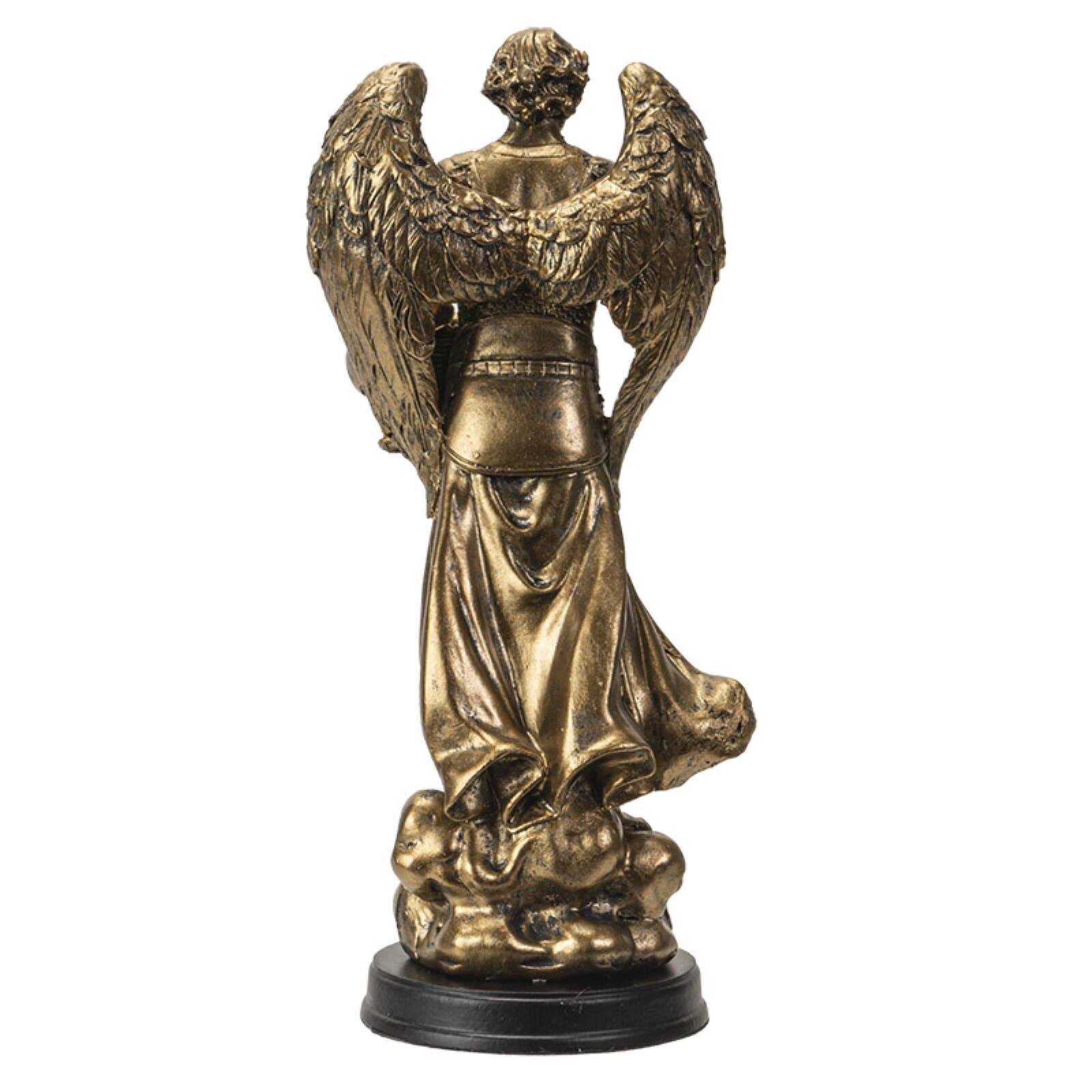 Angle. Pacific Trading - St. Barachiel Archangel Blessings from God Figurine 8 Inch Tall Wooden Base with Brass Name Plate - Bronze.