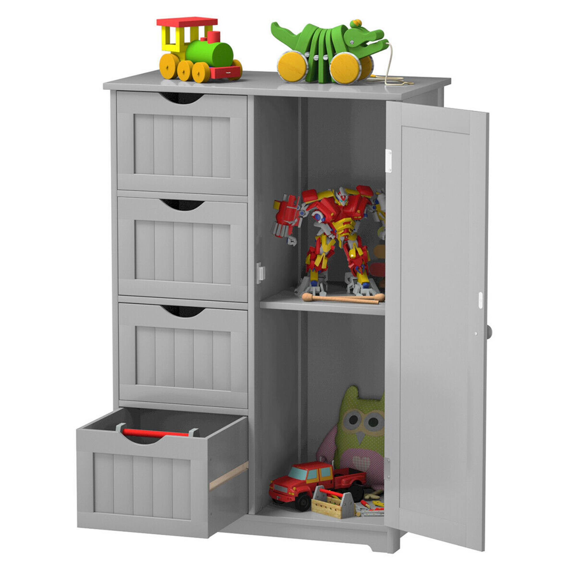 Alt View 9. Gymax - Gymax Bathroom Floor Cabinet Storage Organizer Cupboard w/ 4 Drawers Adjustable Shelf Grey - Grey.